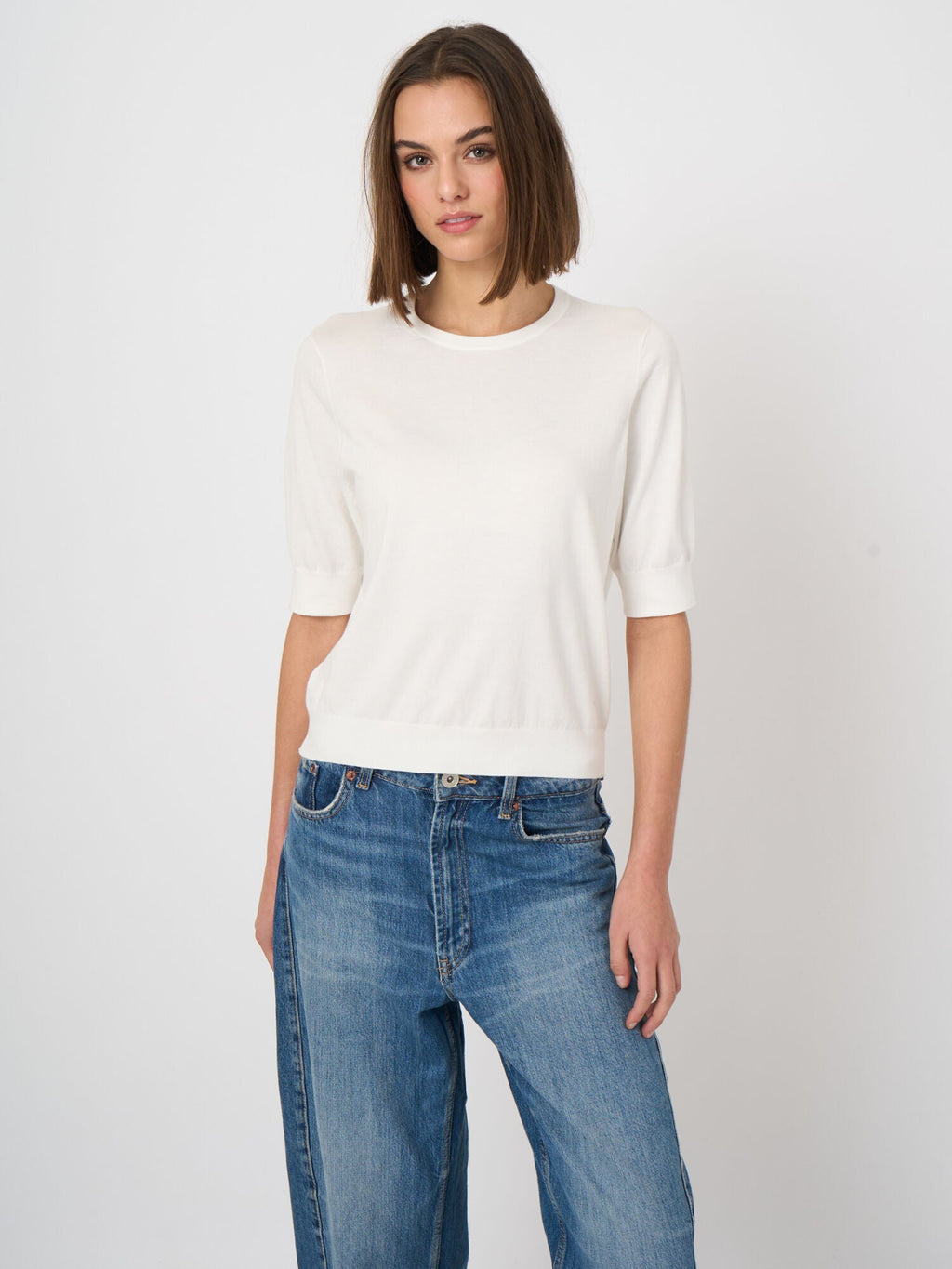 Repeat Superfine Cotton Short-Sleeved Sweater White
