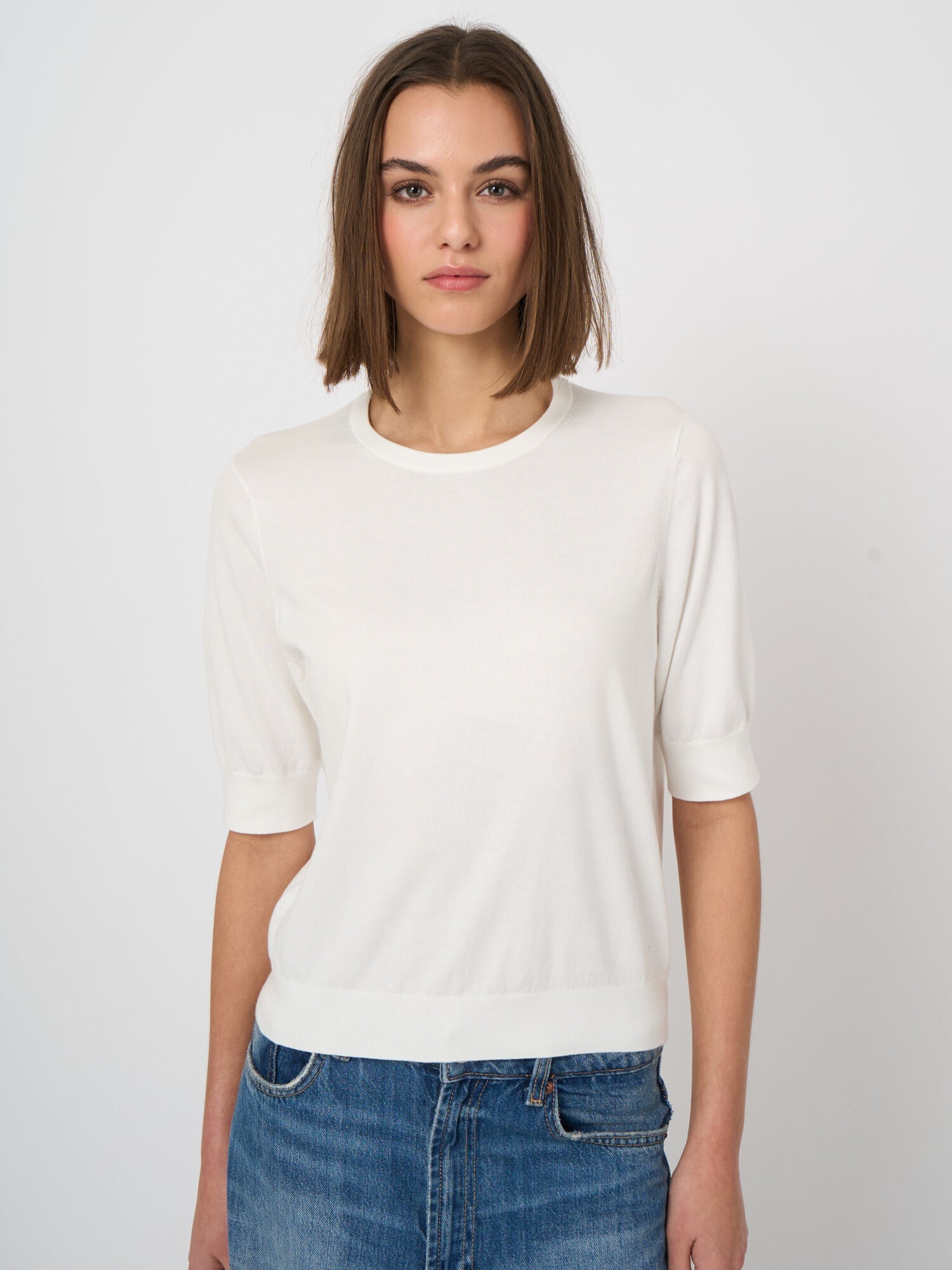 Repeat Superfine Cotton Short-Sleeved Sweater White