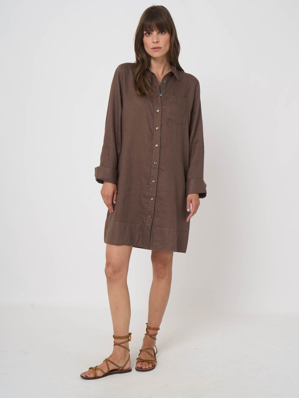 Repeat Pure Linen Blouse Dress Mud