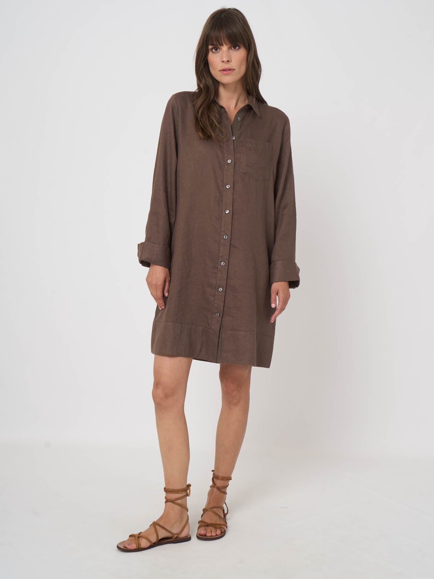 Repeat Pure Linen Blouse Dress Mud