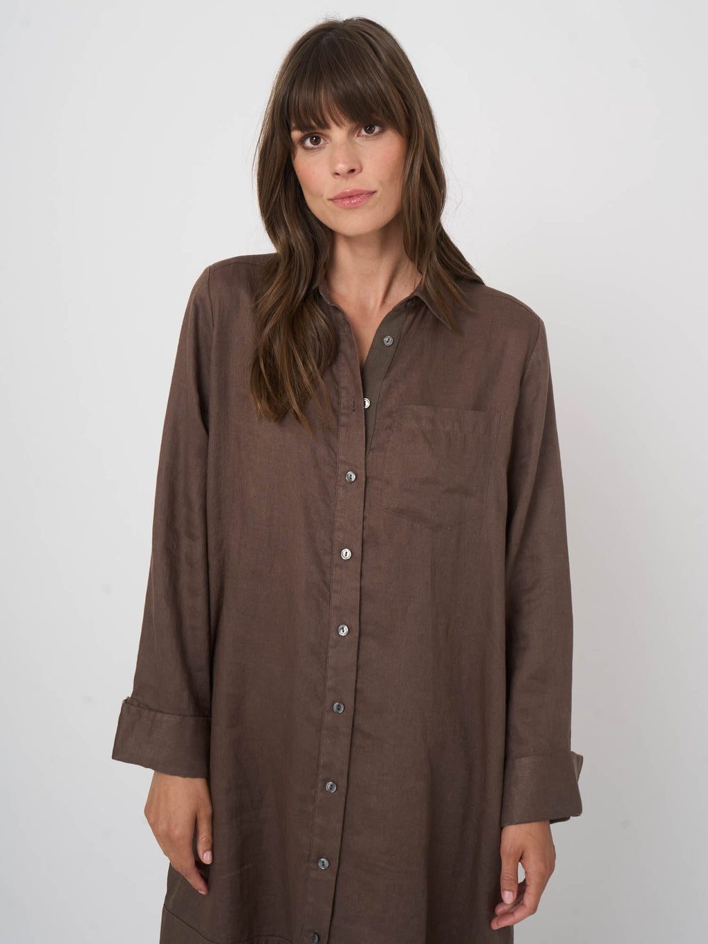 Repeat Pure Linen Blouse Dress Mud