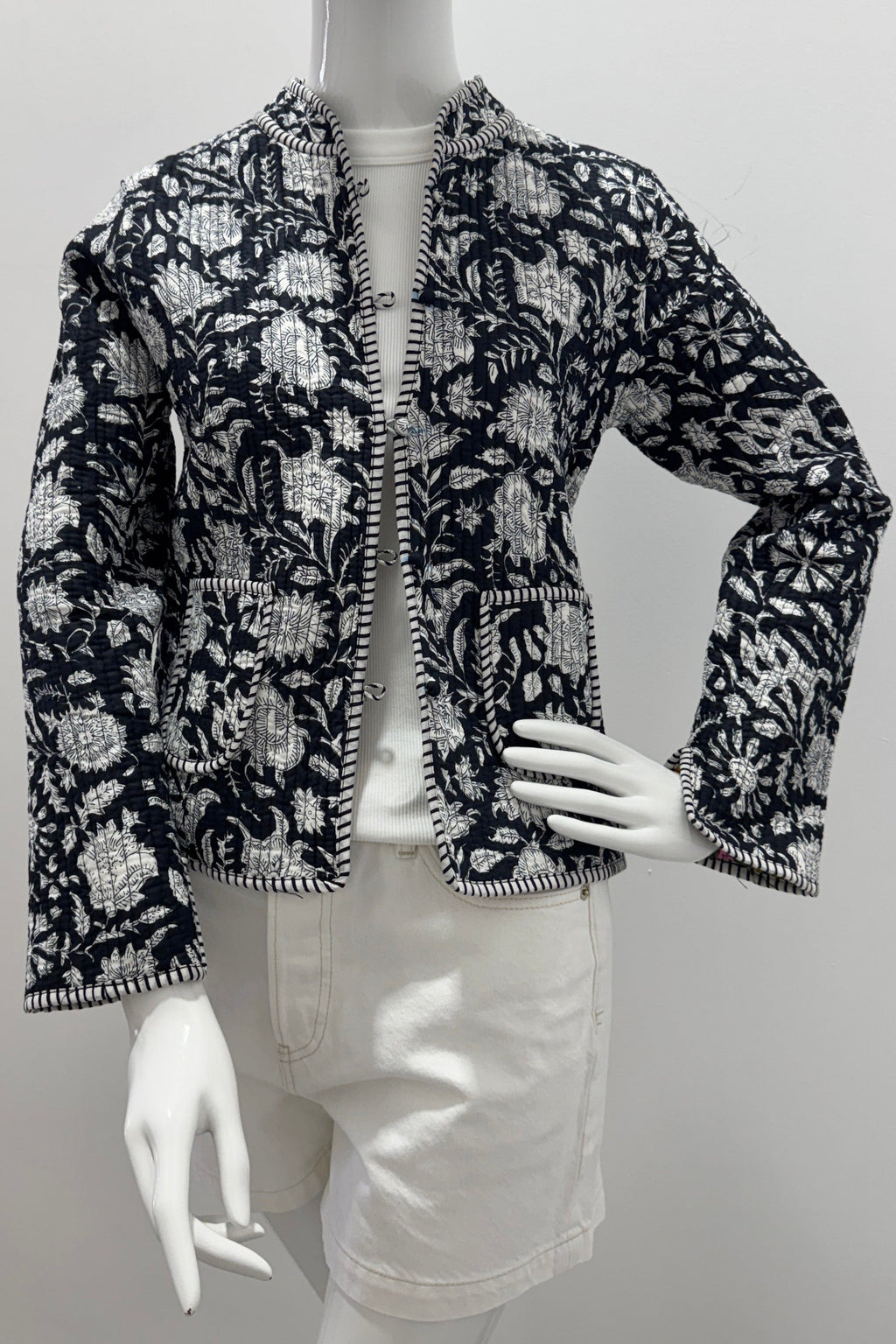 Cotton Reversible Quilted Jacket Black Garden