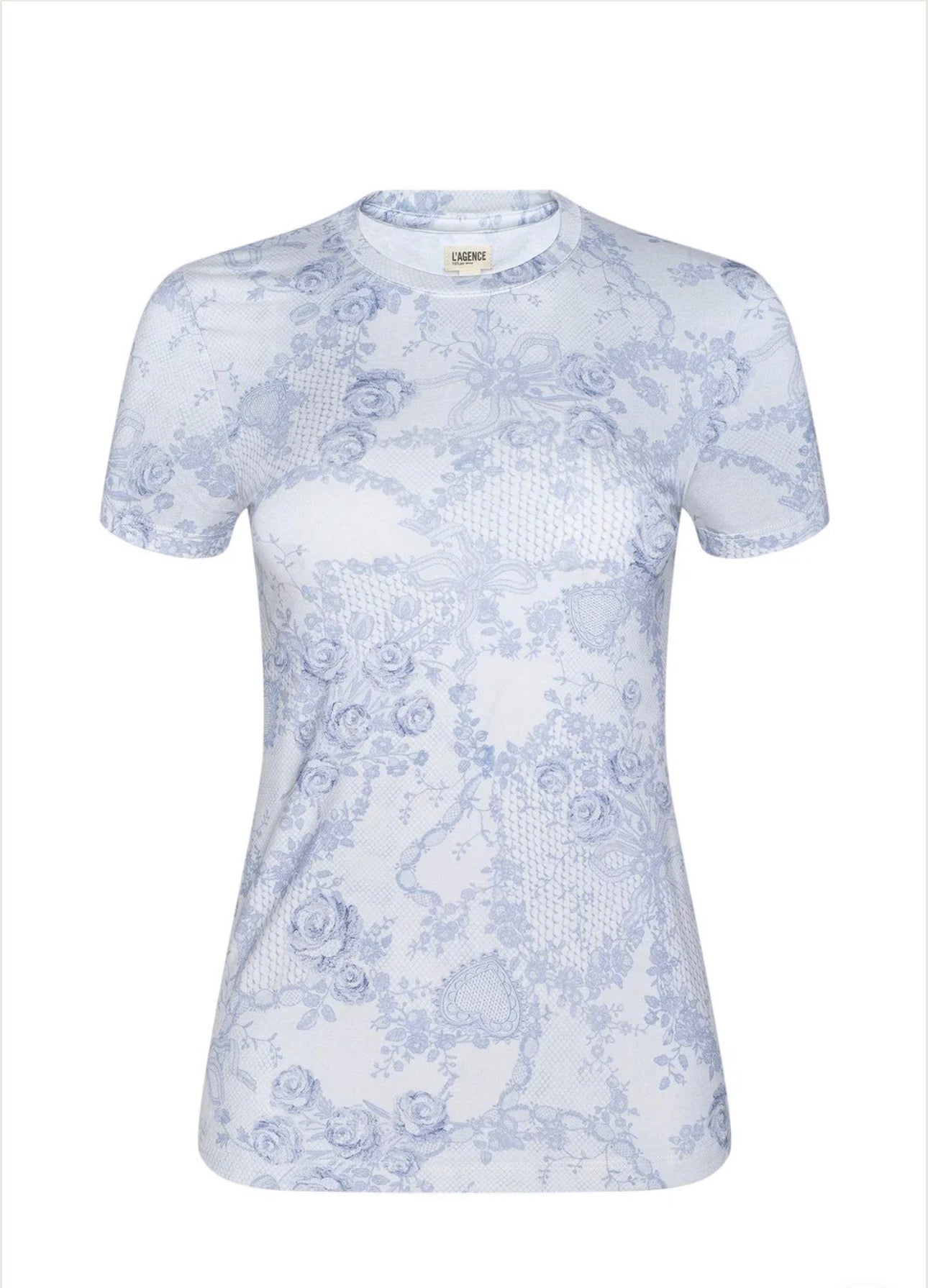 L'Agence Ressi S/S Crew Lace Print Ivory pale Mist