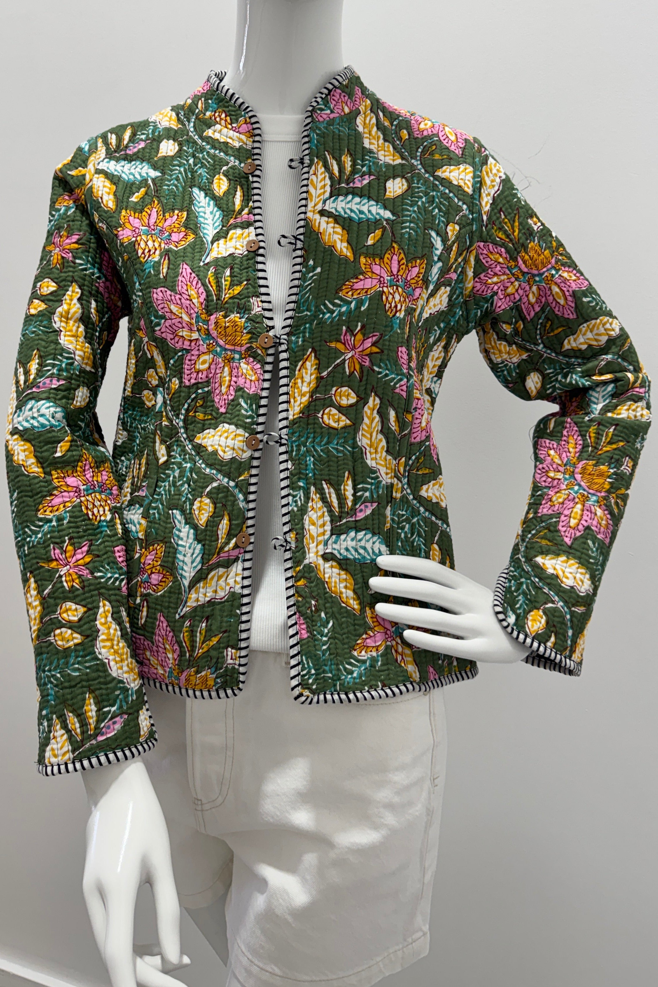 Cotton Reversible Quilted Jacket Black Garden