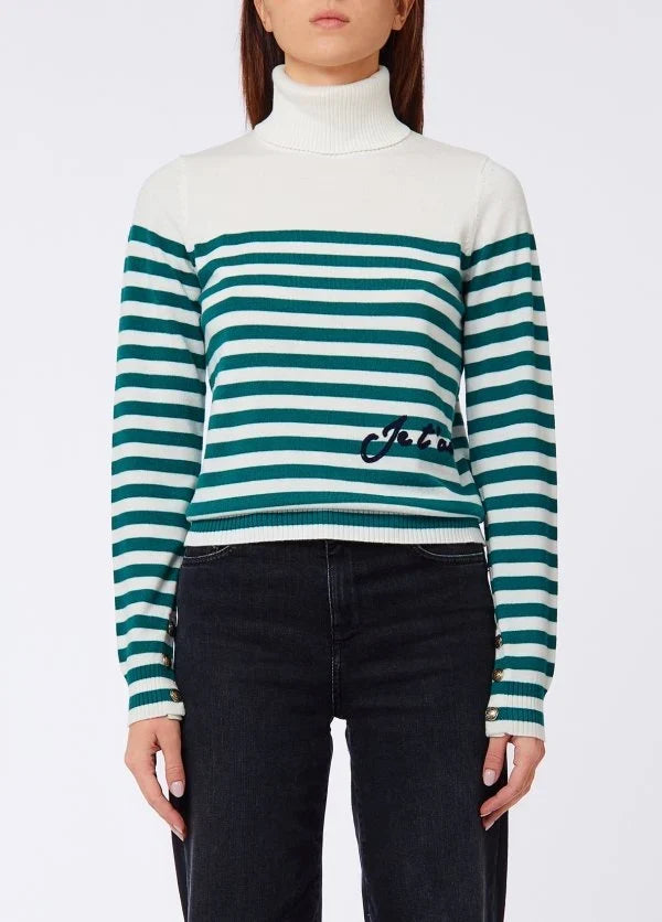 Pull à col roulé rayé Liu Jo White avec broderie - Bco Lana Green