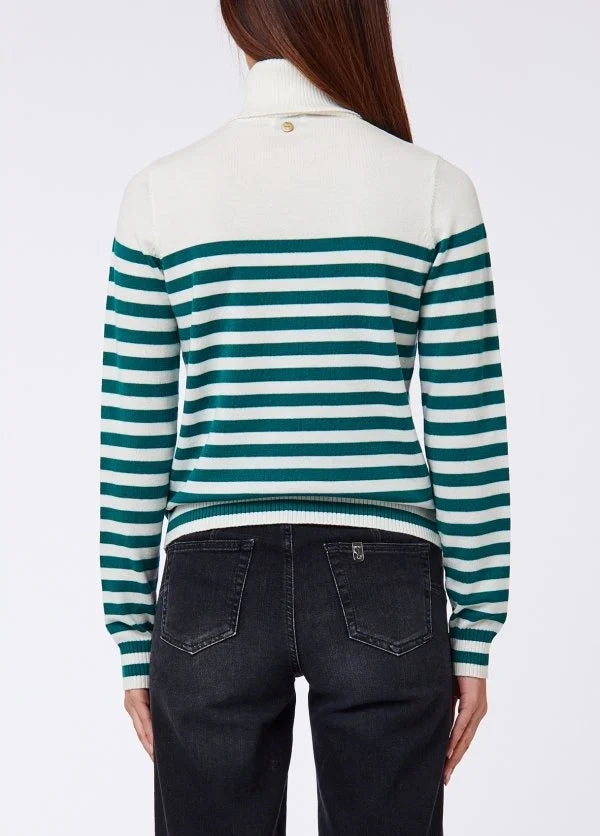 Pull à col roulé rayé Liu Jo White avec broderie - Bco Lana Green
