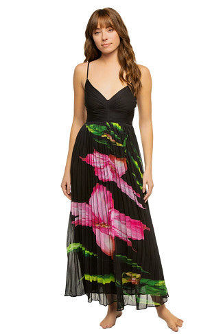 Robe plissée imprimée sable style rococo