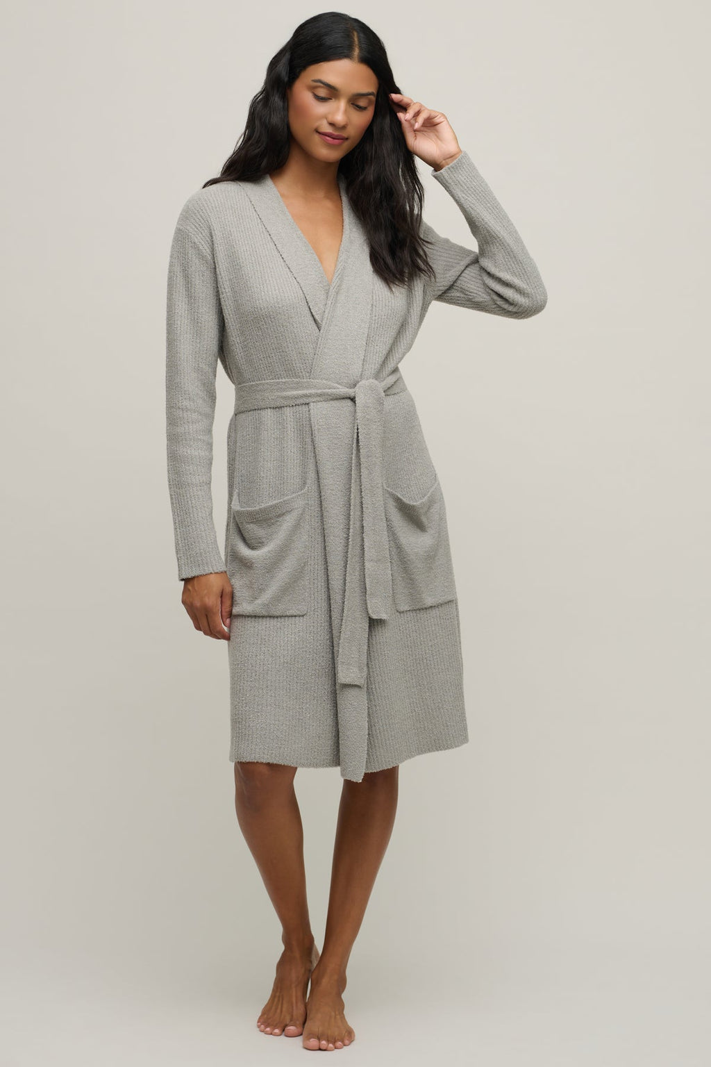 Barefoot Dreams Lite Ribbed Robe Dove Gray