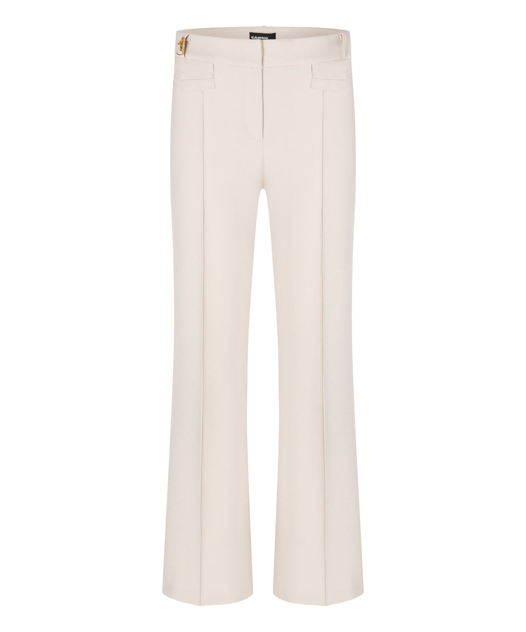 Cambio Fawn Flap Pocket Gold Chain Tailored Trousers Oat