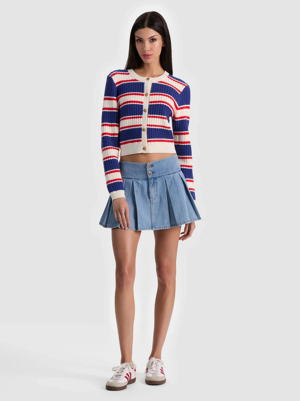 Alice & Olivia Dollie Striped Cable Cardigan Americana Stripe