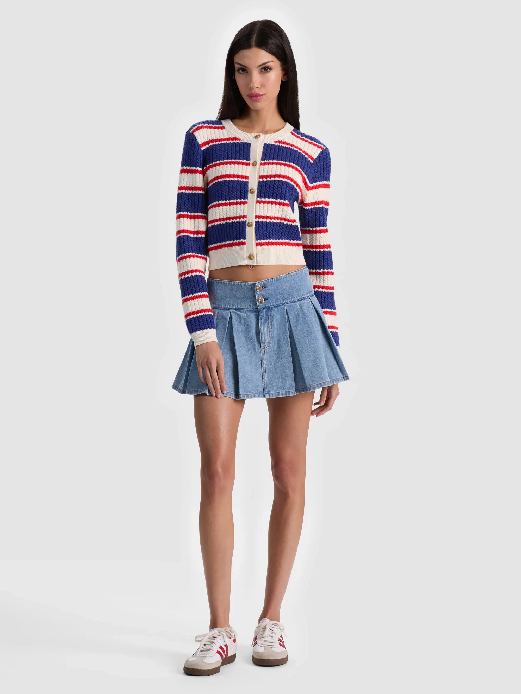 Alice & Olivia Dollie Striped Cable Cardigan Americana Stripe