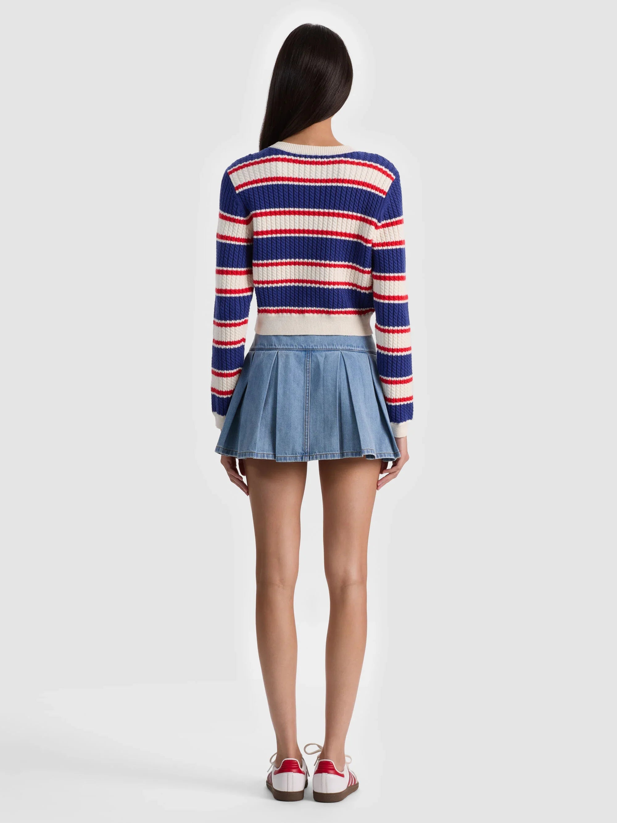 Alice & Olivia Dollie Striped Cable Cardigan Americana Stripe