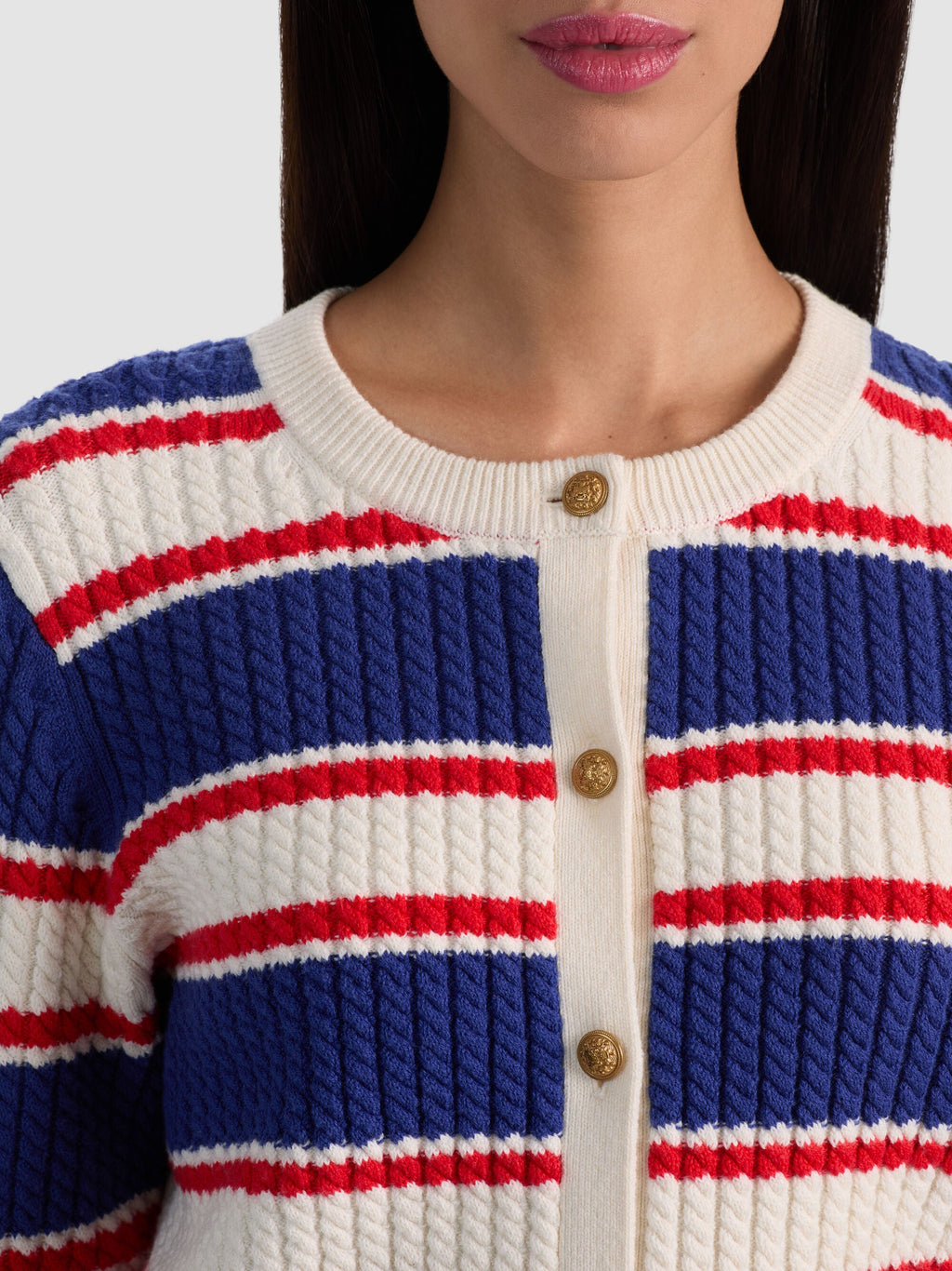 Alice & Olivia Dollie Striped Cable Cardigan Americana Stripe