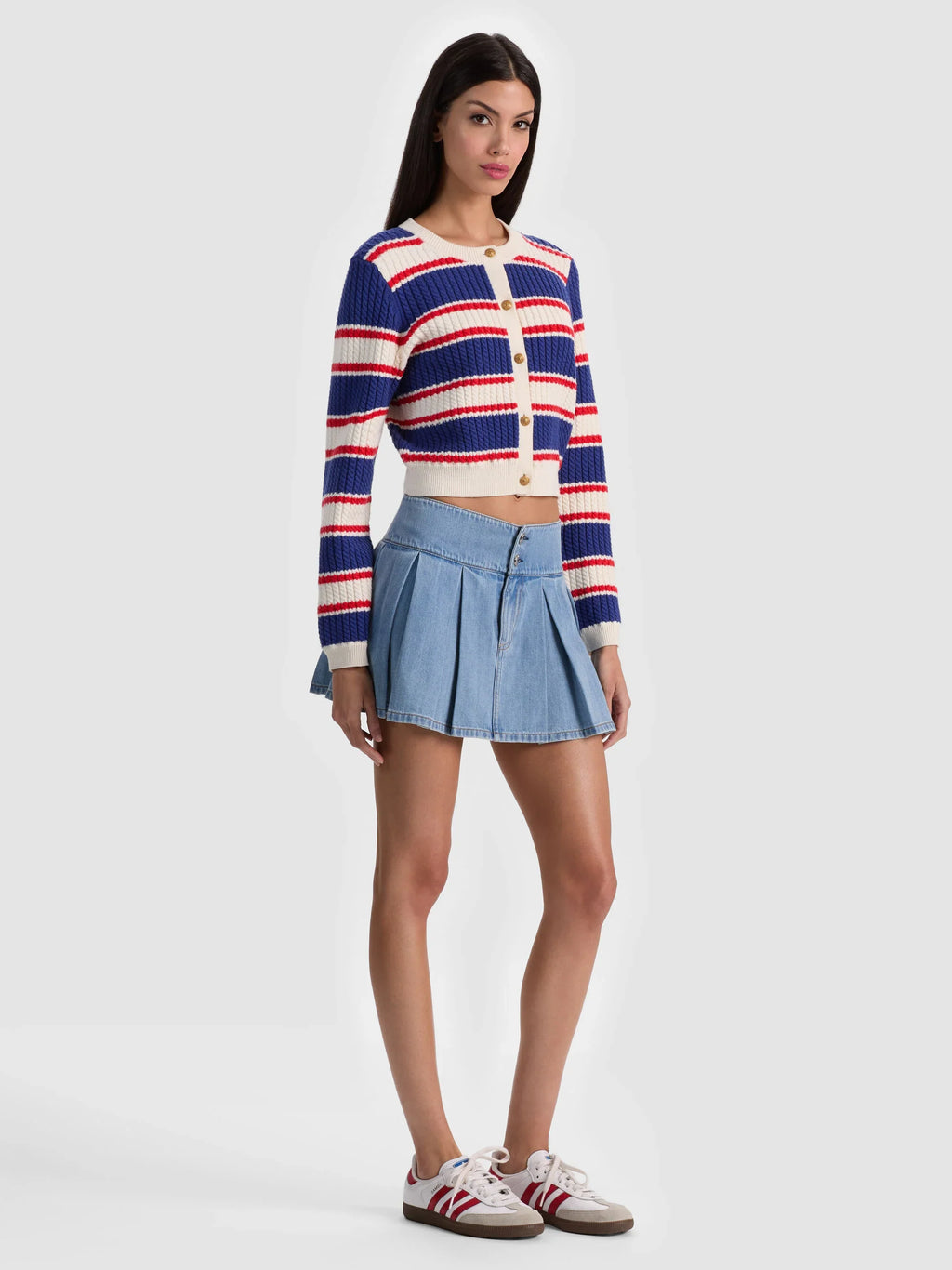 Alice & Olivia Dollie Striped Cable Cardigan Americana Stripe