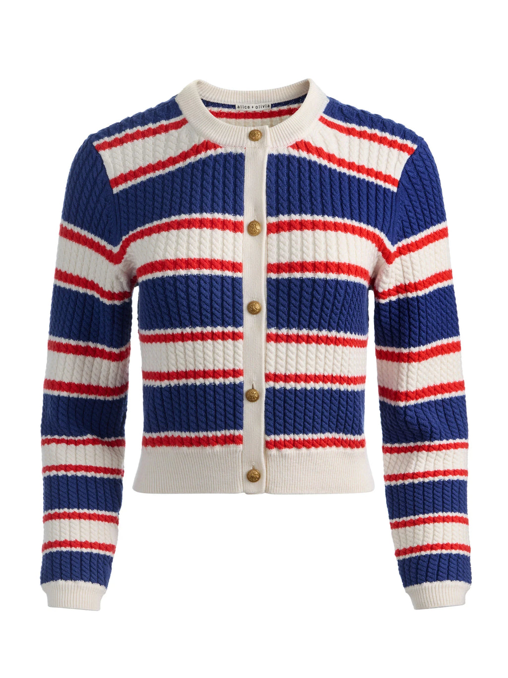 Alice & Olivia Dollie Striped Cable Cardigan Americana Stripe