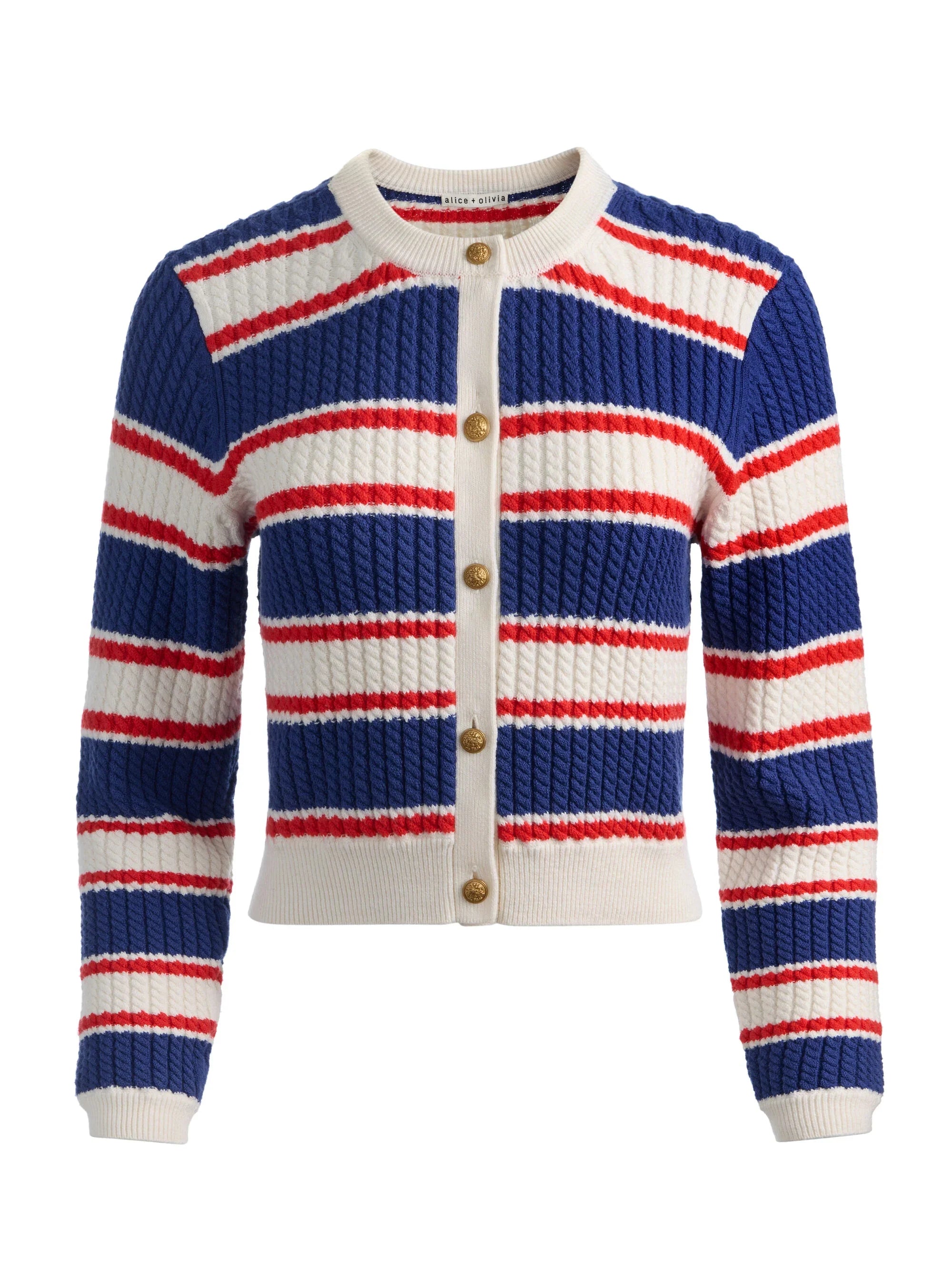 Alice & Olivia Dollie Striped Cable Cardigan Americana Stripe