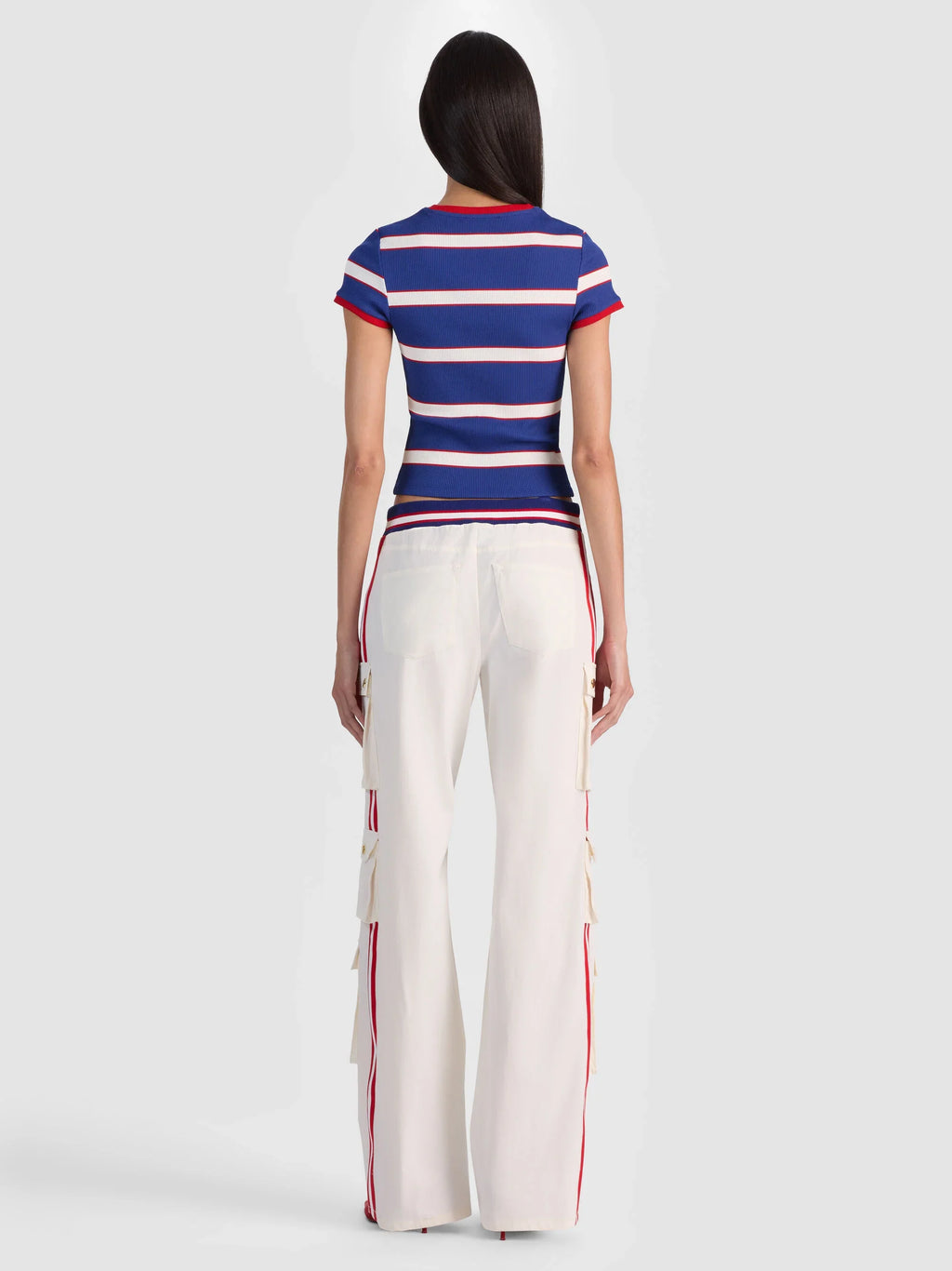 Alice & Olivia Olympua MR Baggy Pull On Cargo Pant W Side Stripe Off White