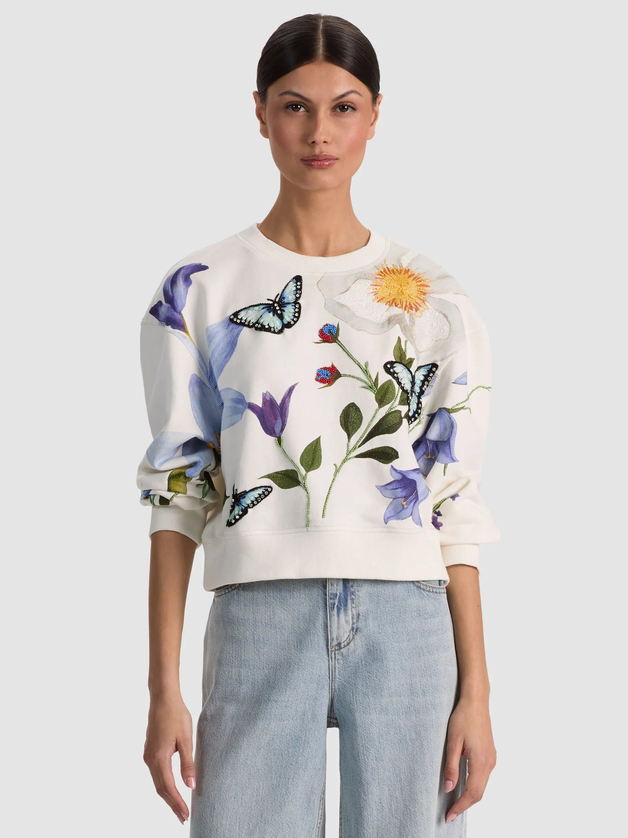 Alice & Olivia Russel Embell Relaxed Crewneck Sweatshirt Twisting Vines