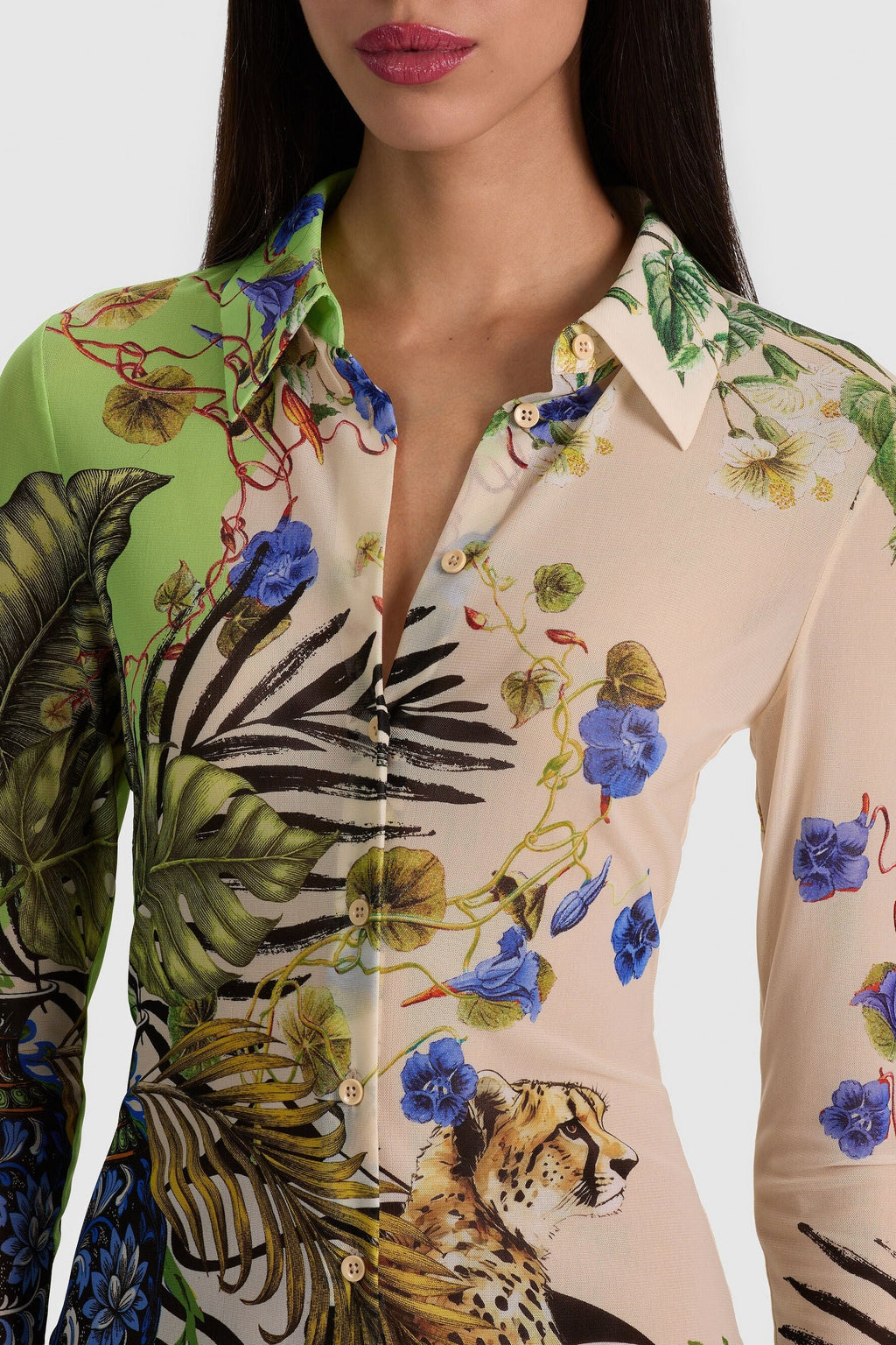 Alice + Olivia Jade Mesh Button-Down Riviera Citrus