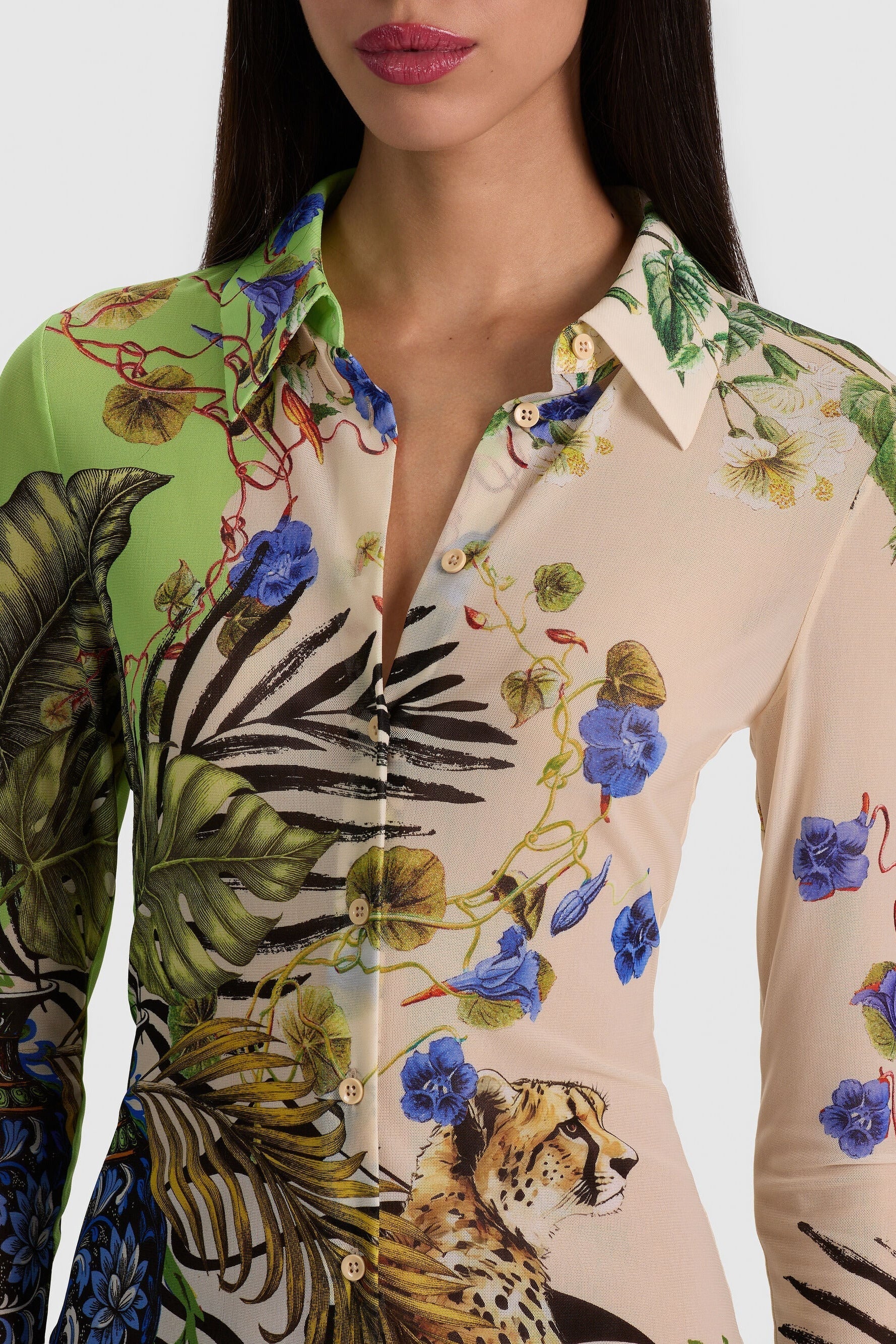 Alice + Olivia Jade Mesh Button-Down Riviera Citrus