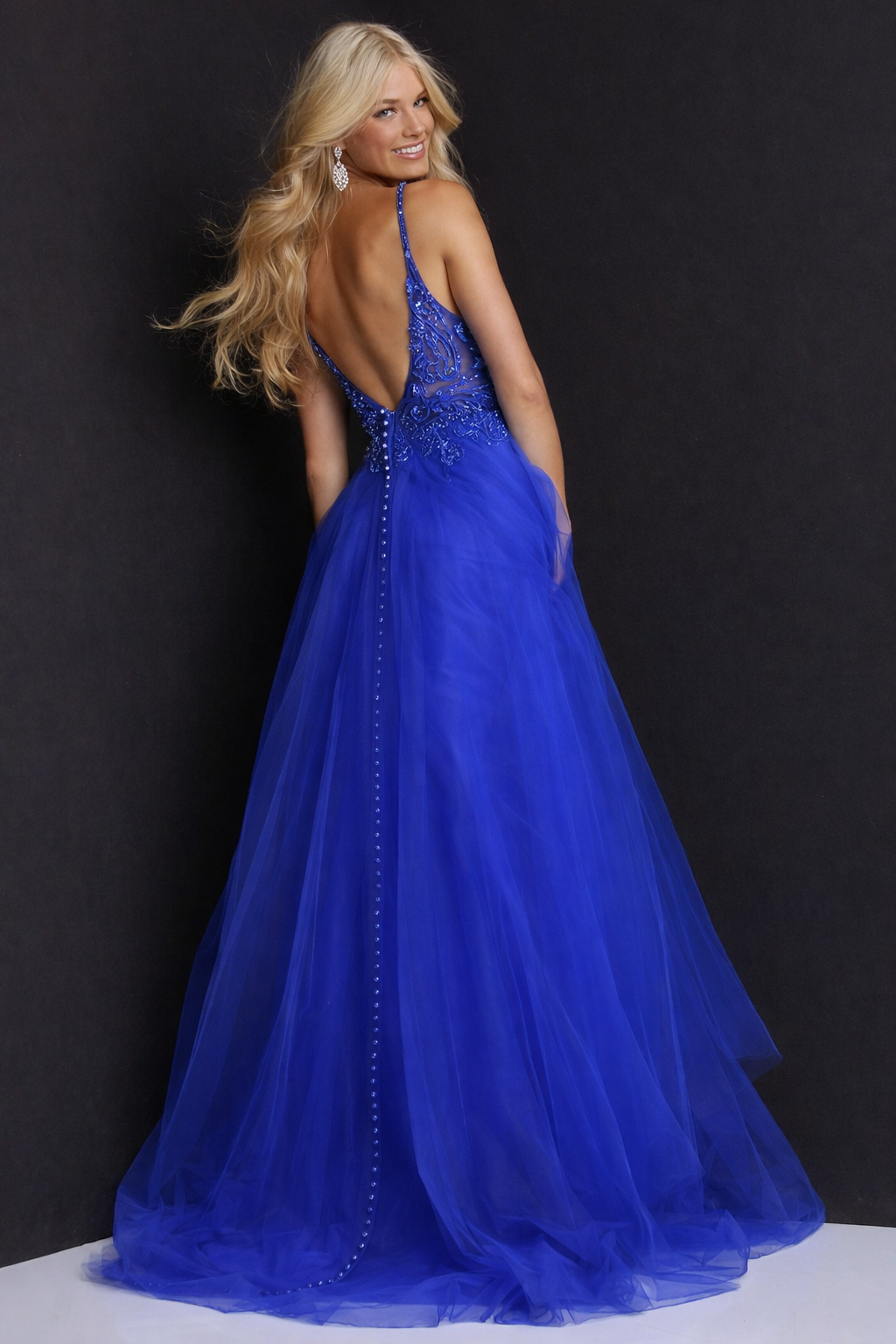 Jovani Lace Top Open Back With Train