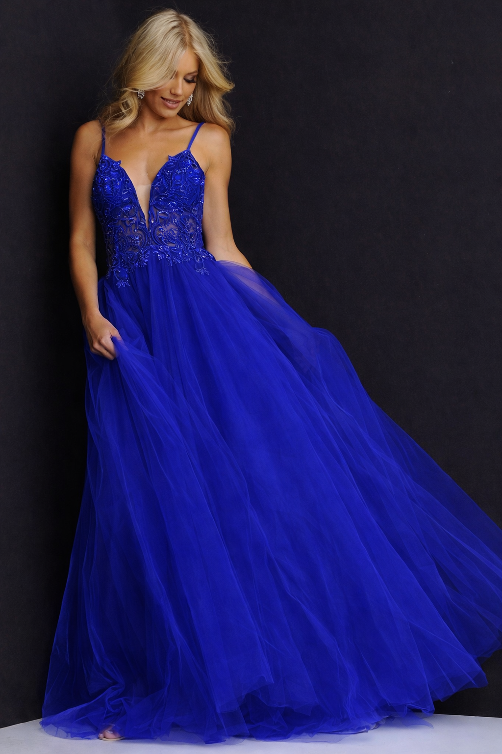 Jovani Lace Top Open Back With Train