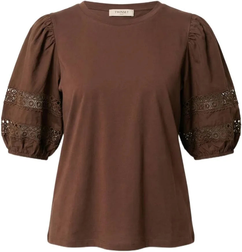 Twinset Top Lace Sleeve Coffee Liqueur