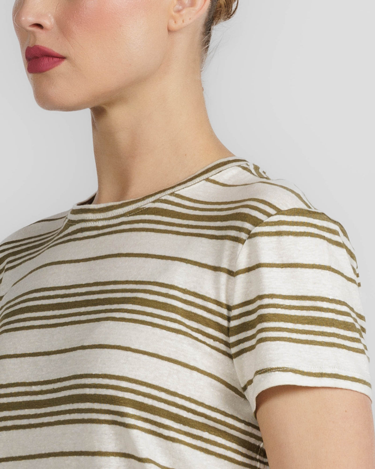 Frame The Linen Striped Baby Tee Military Multi