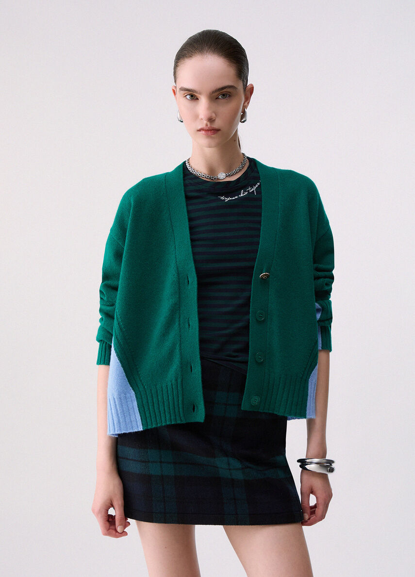 Liu Jo White Color-Block Wool Cardigan - Green Dusk