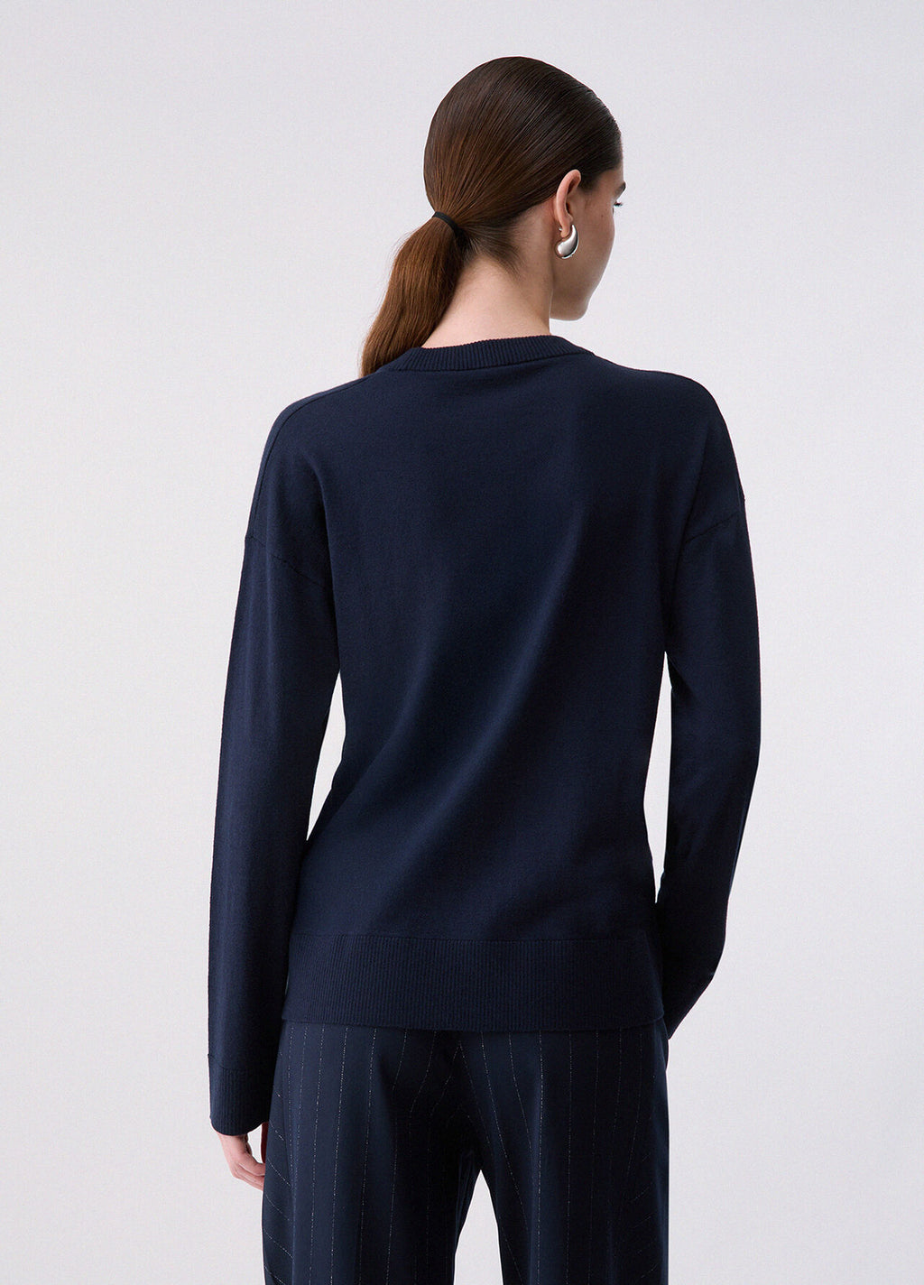Liu Jo White Wool Blend Sweater - Nuit Noir/Dark Blue
