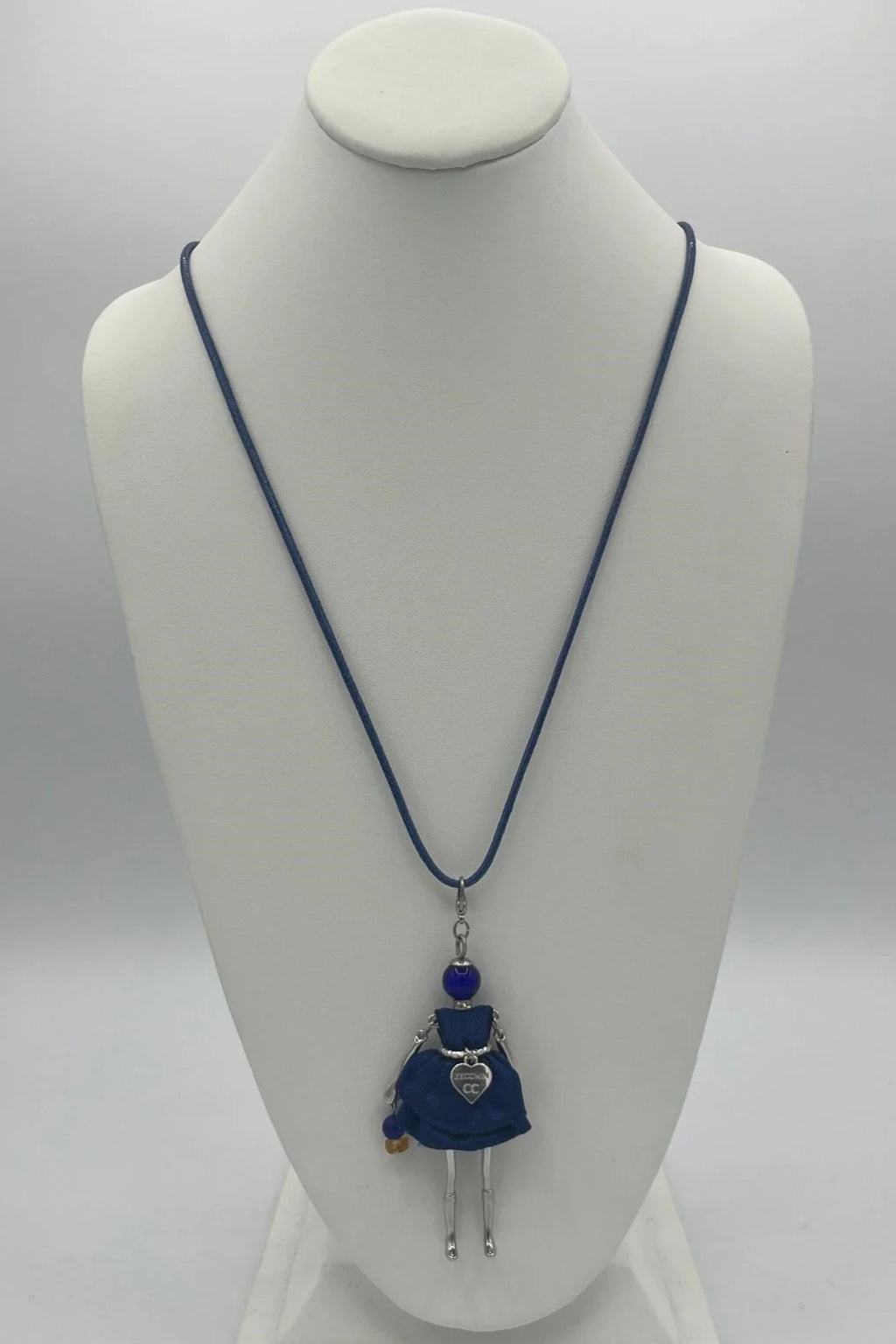 Venetian Lady Necklace with Leather Chain - Blue