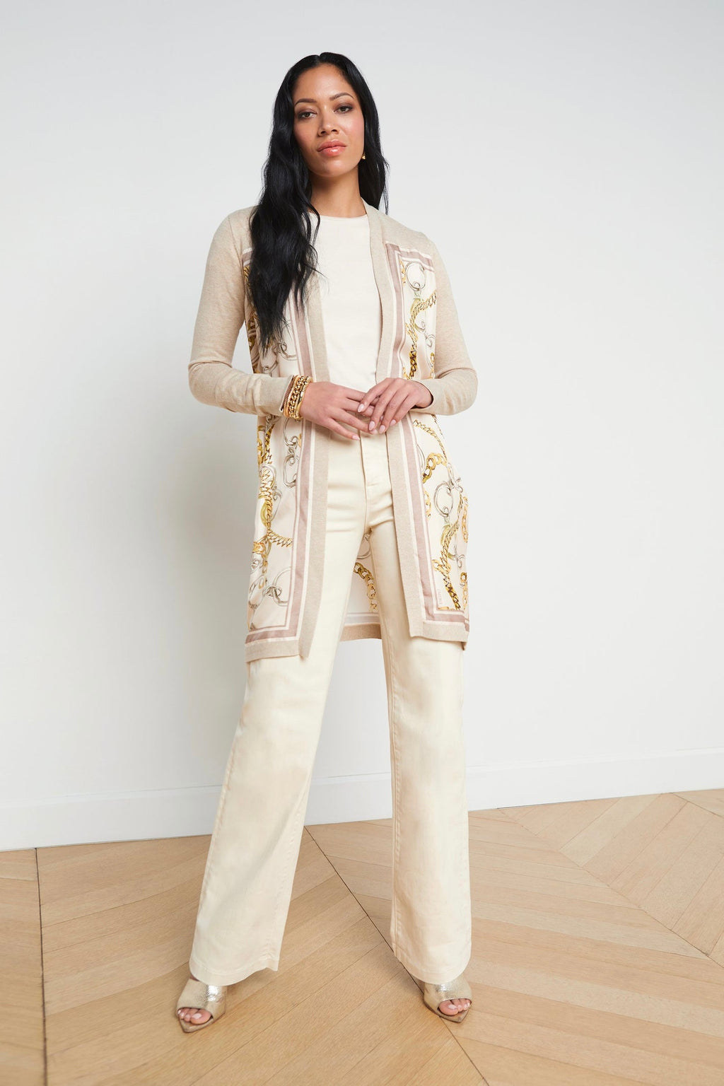 L'Agence Beverly Silk Panel Cardigan