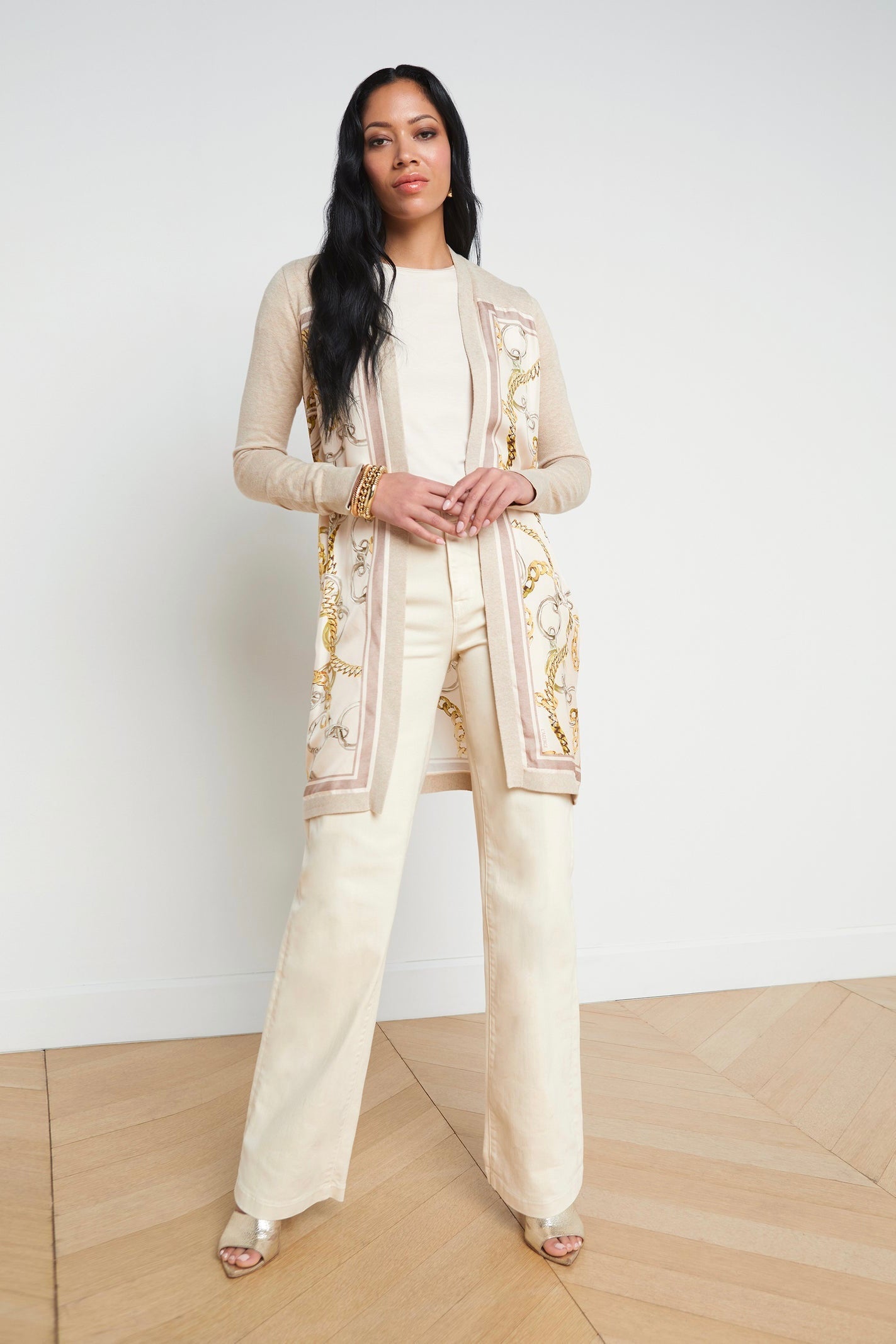L'Agence Beverly Silk Panel Cardigan