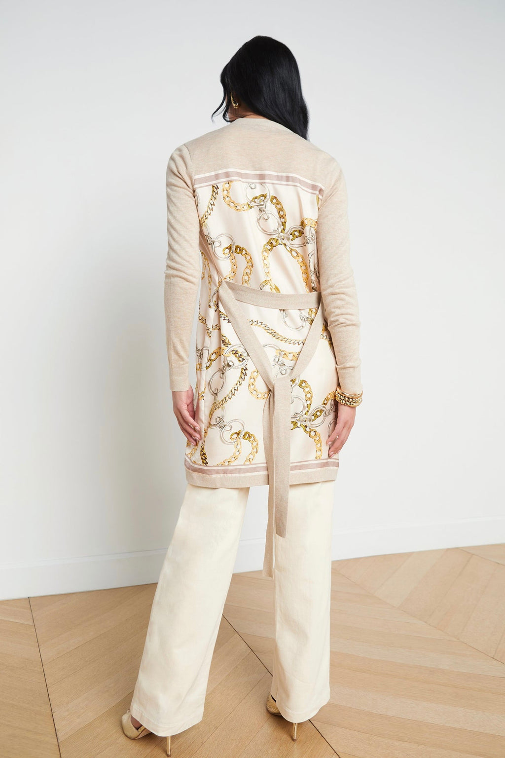 L'Agence Beverly Silk Panel Cardigan