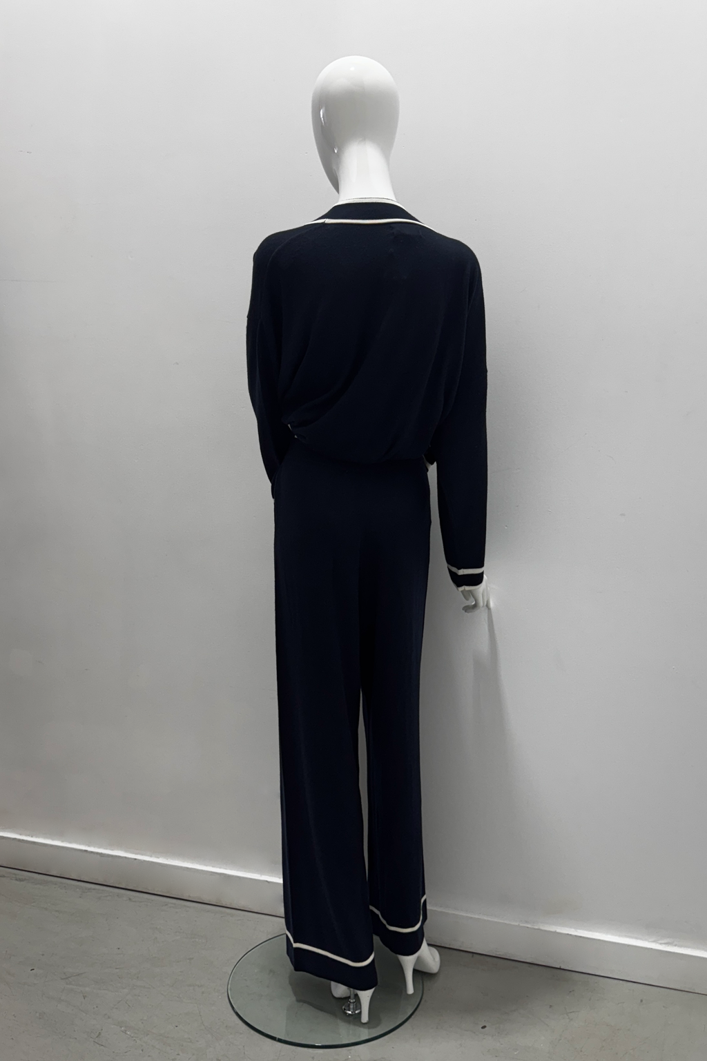 Pantalon évasé en cachemire Notshy Calvin avec bordure contrastante Marine
