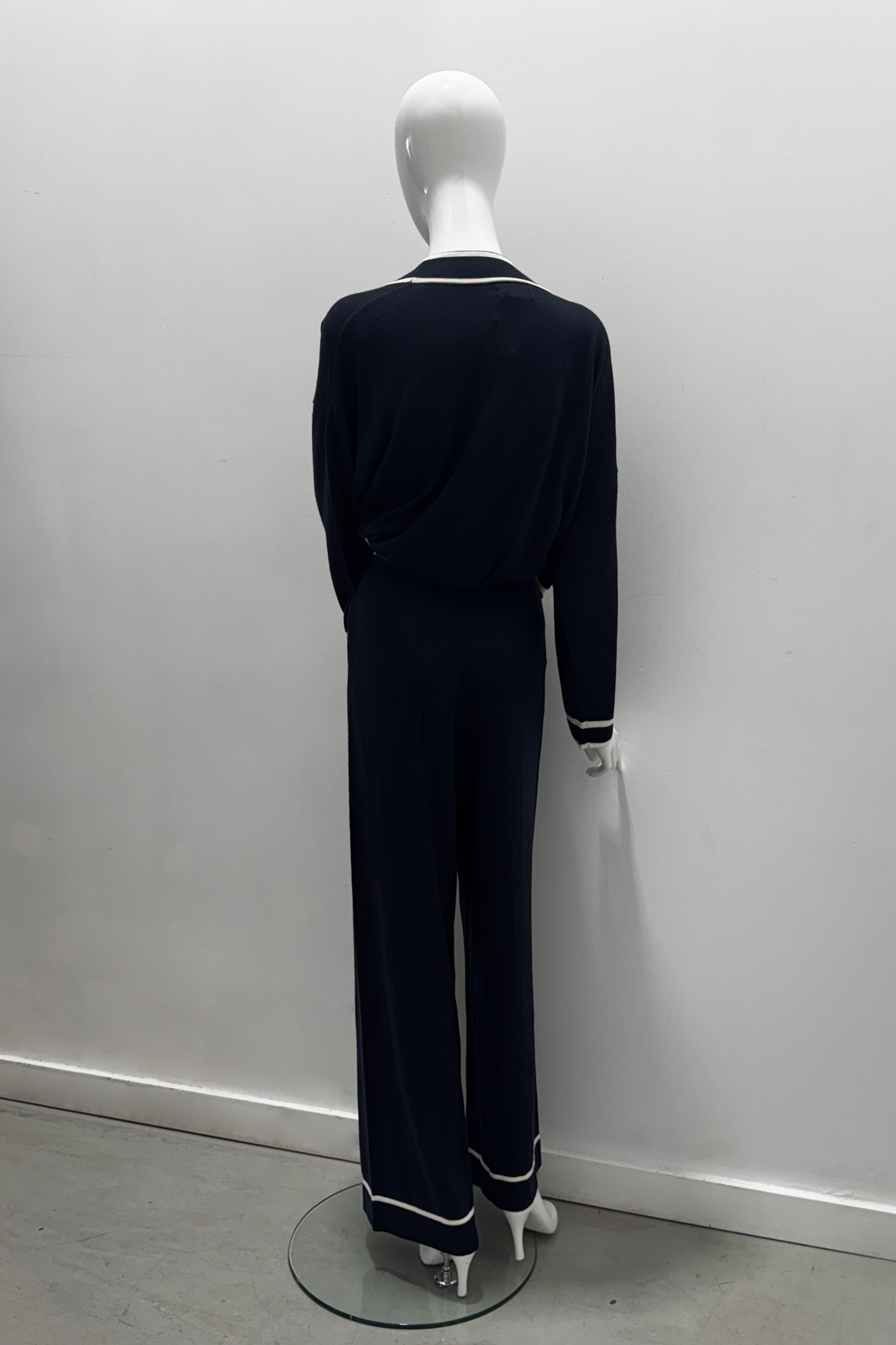Pantalon évasé en cachemire Notshy Calvin avec bordure contrastante Marine