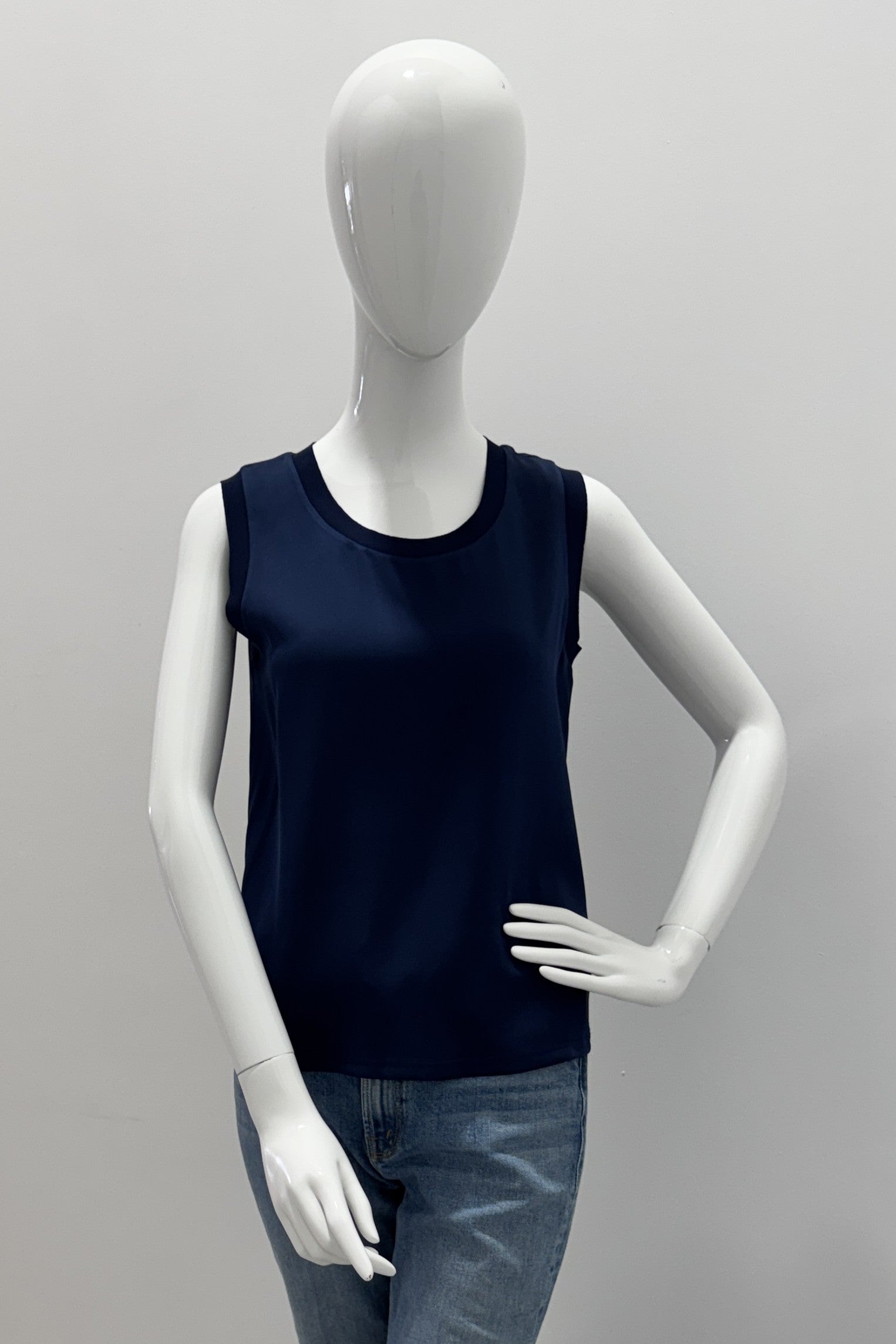 Repeat Silk Tank Top With Rib Knit Trims Night