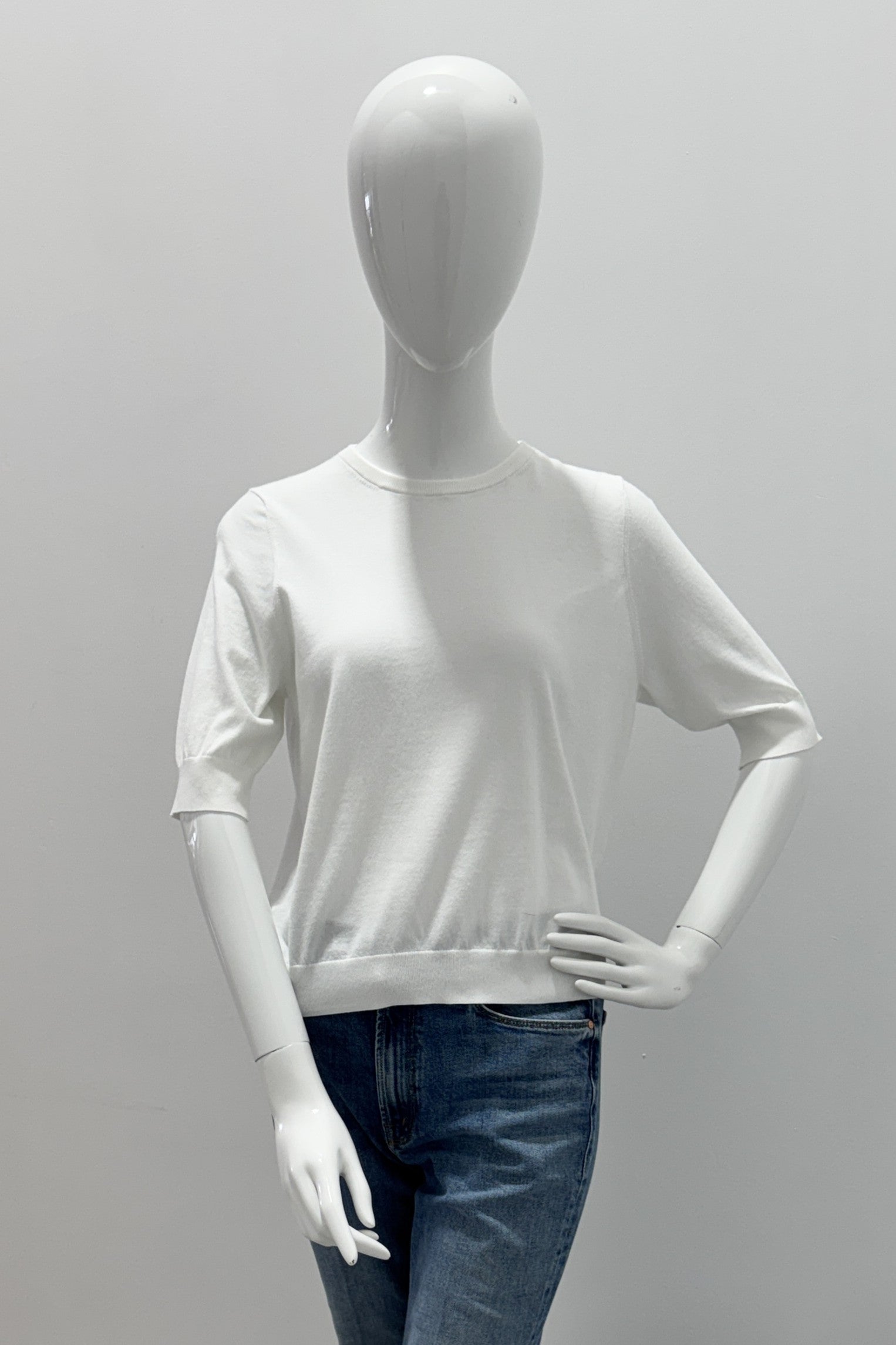 Repeat Superfine Cotton Short-Sleeved Sweater White
