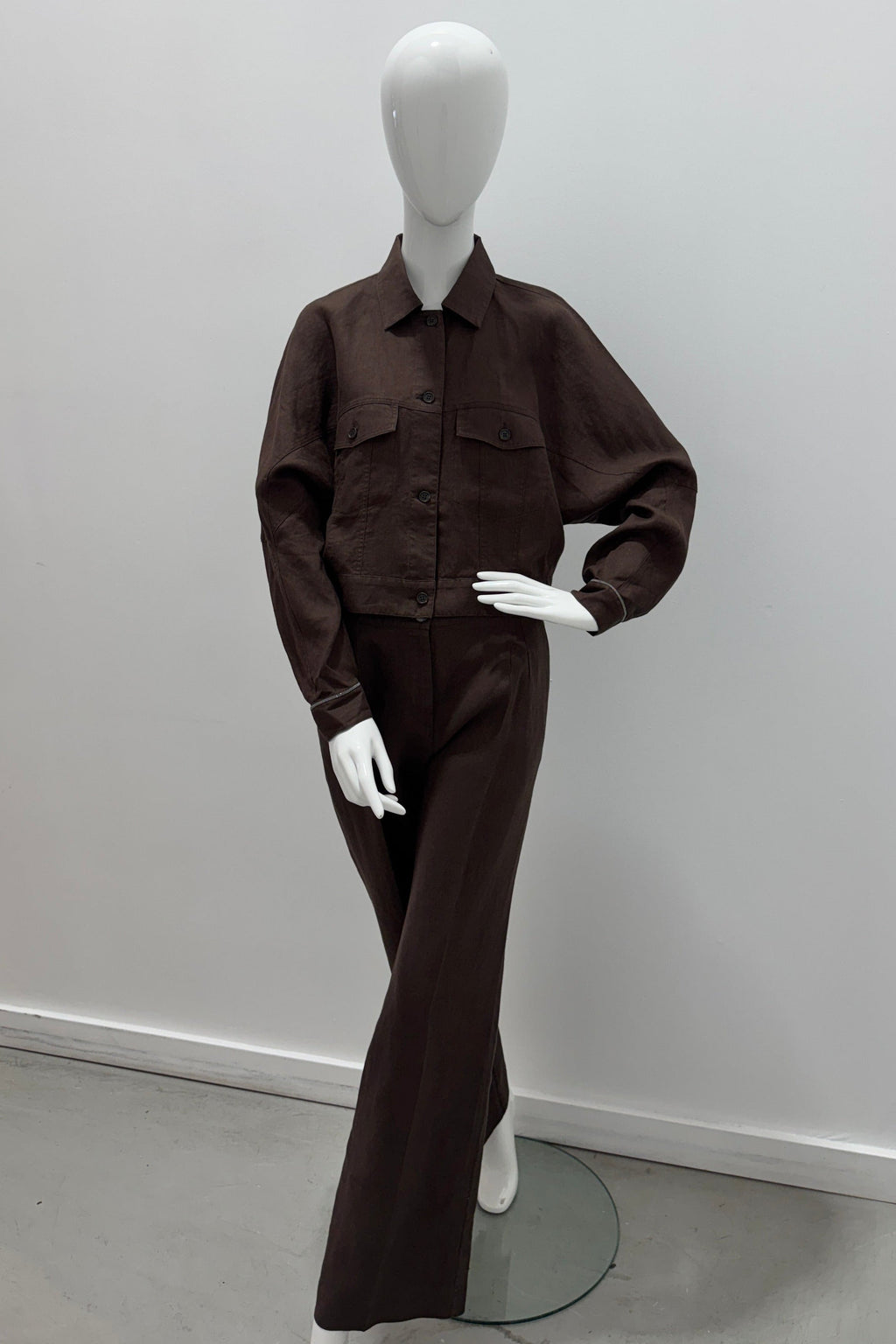 Purotatto Kimono Crop Linen Jacket Cocoa-Chain