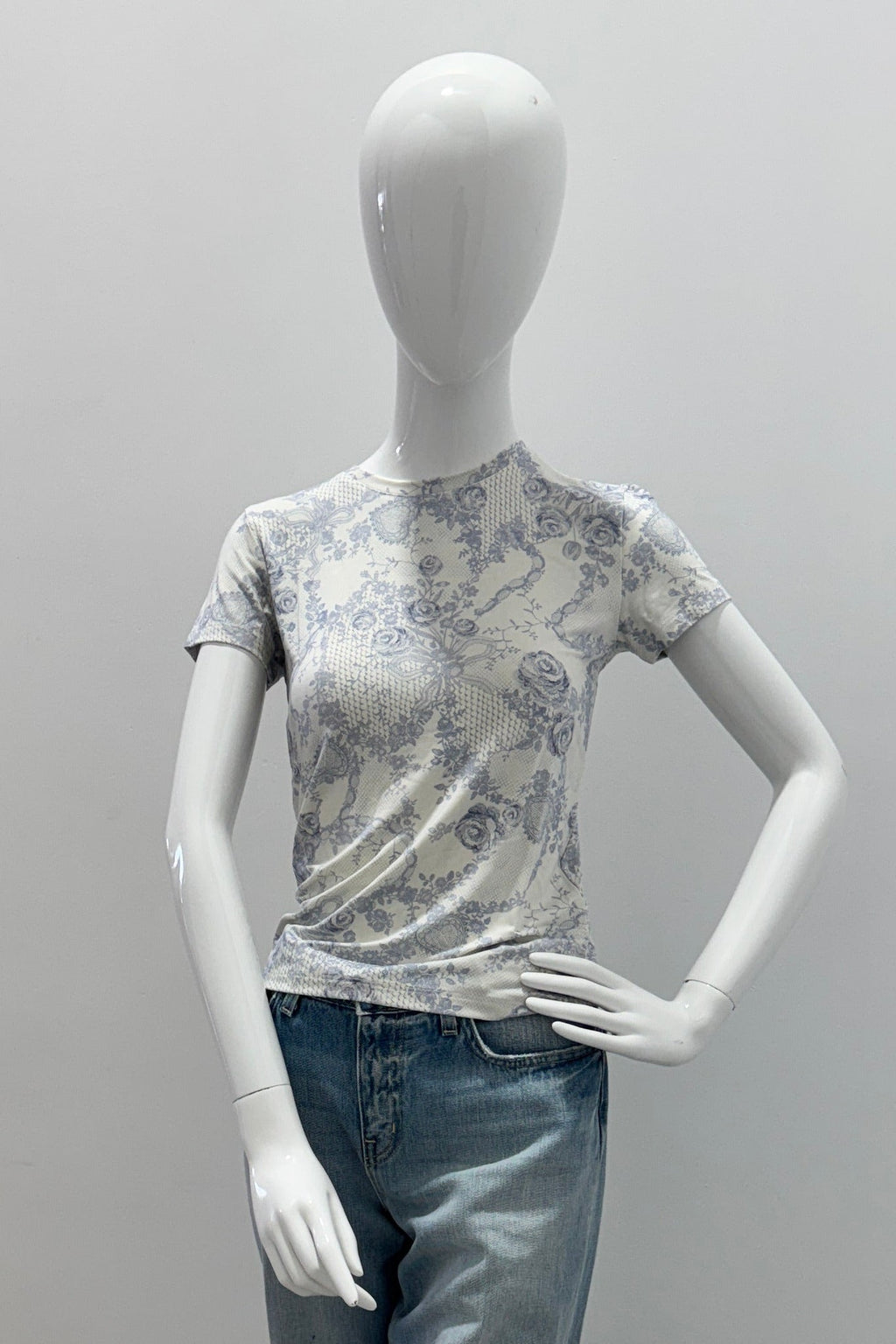 L'Agence Ressi S/S Crew Lace Print Ivory pale Mist