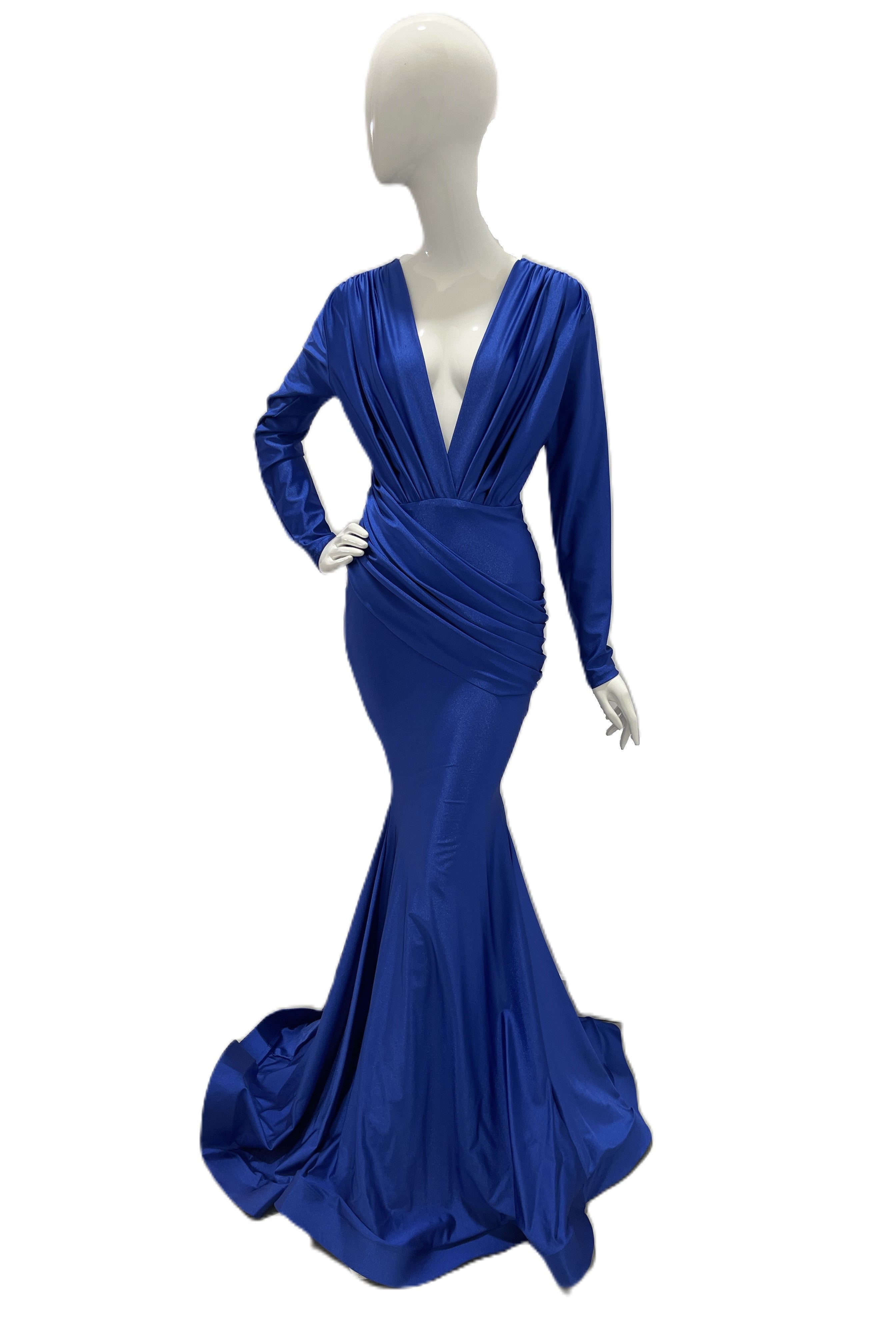 Jessica Angel Long Sleeve Deep V Gown Royal