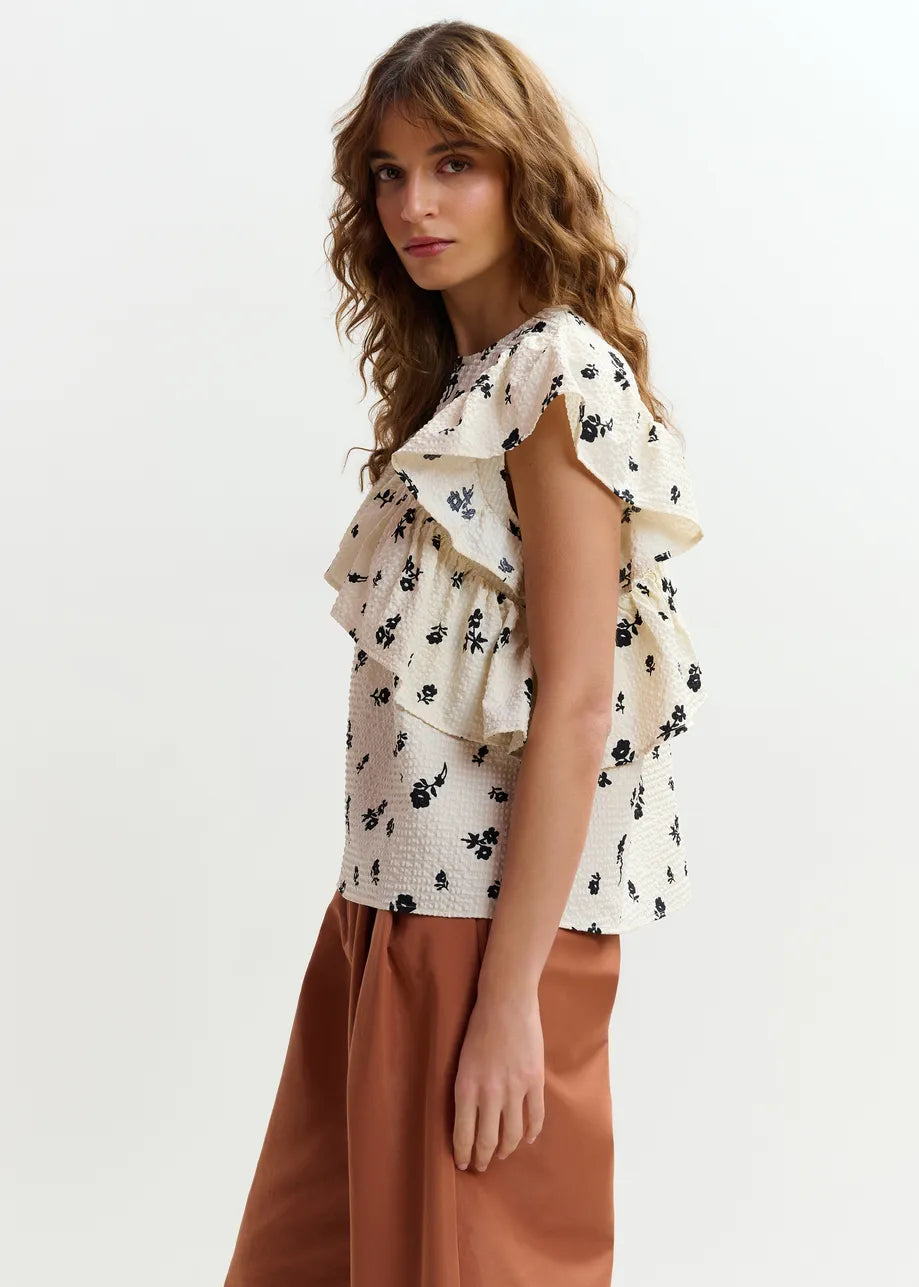 Essentiel Antwerp JooJoo Googoo Crinkle Top Combo Off White