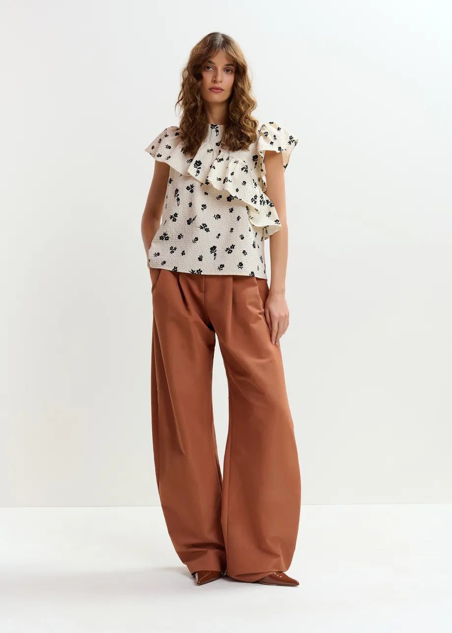 Essentiel Antwerp JooJoo Googoo Crinkle Top Combo Off White