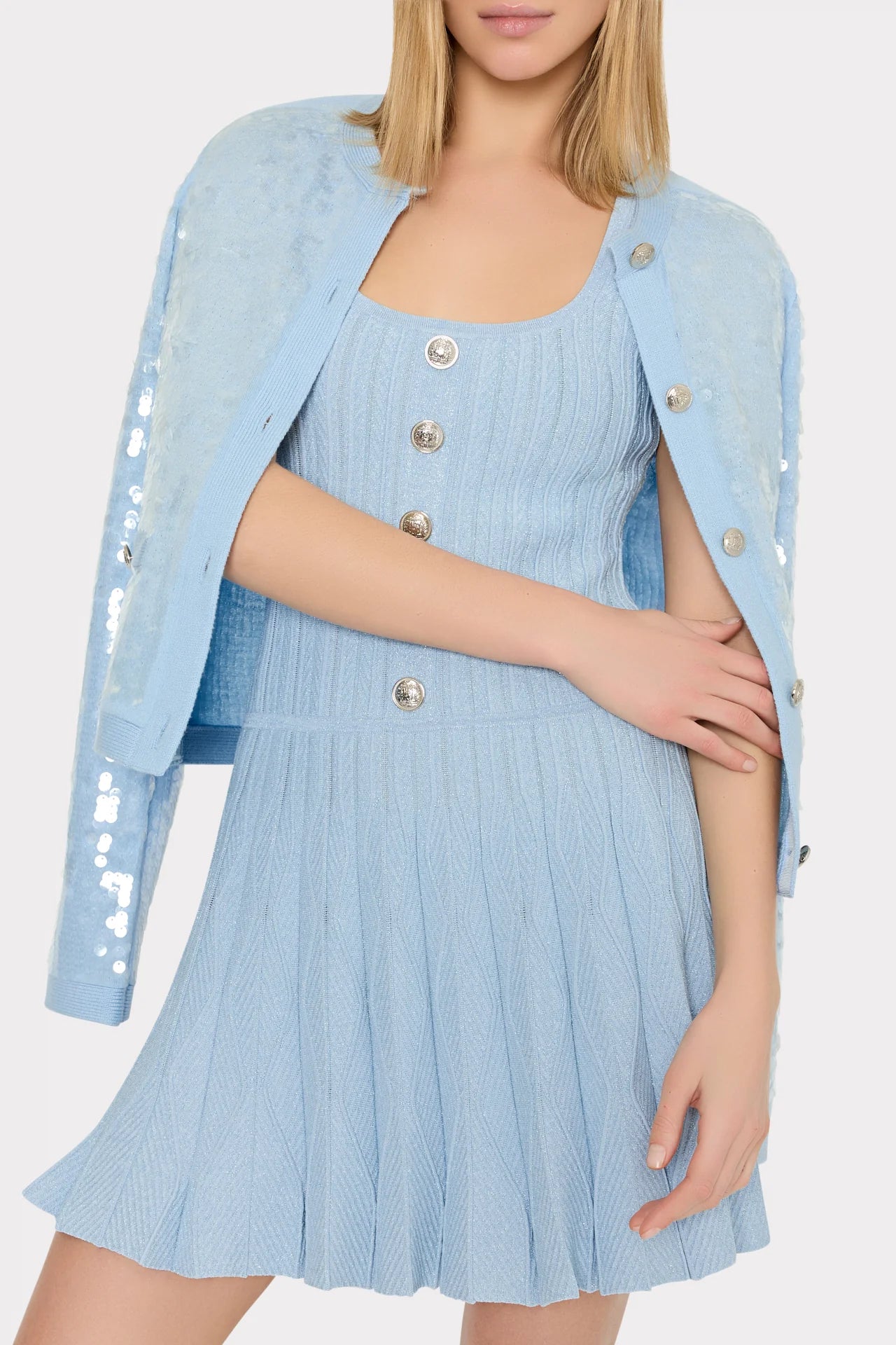 Milly Wave Godet Flare Knit Mini Dress