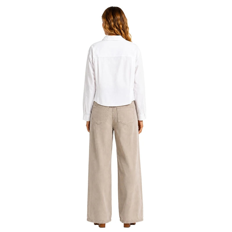 YAYA Poplin Blouse with Button Detail - PureWhite