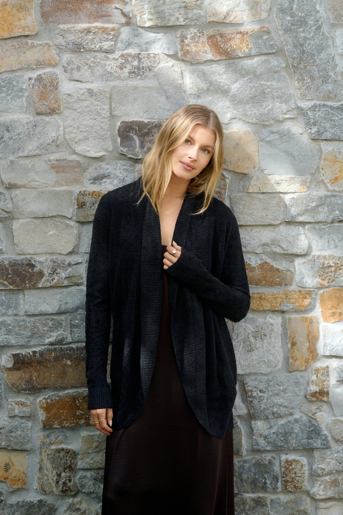Barefoot Dreams Cardigan circulaire pour femme Noir