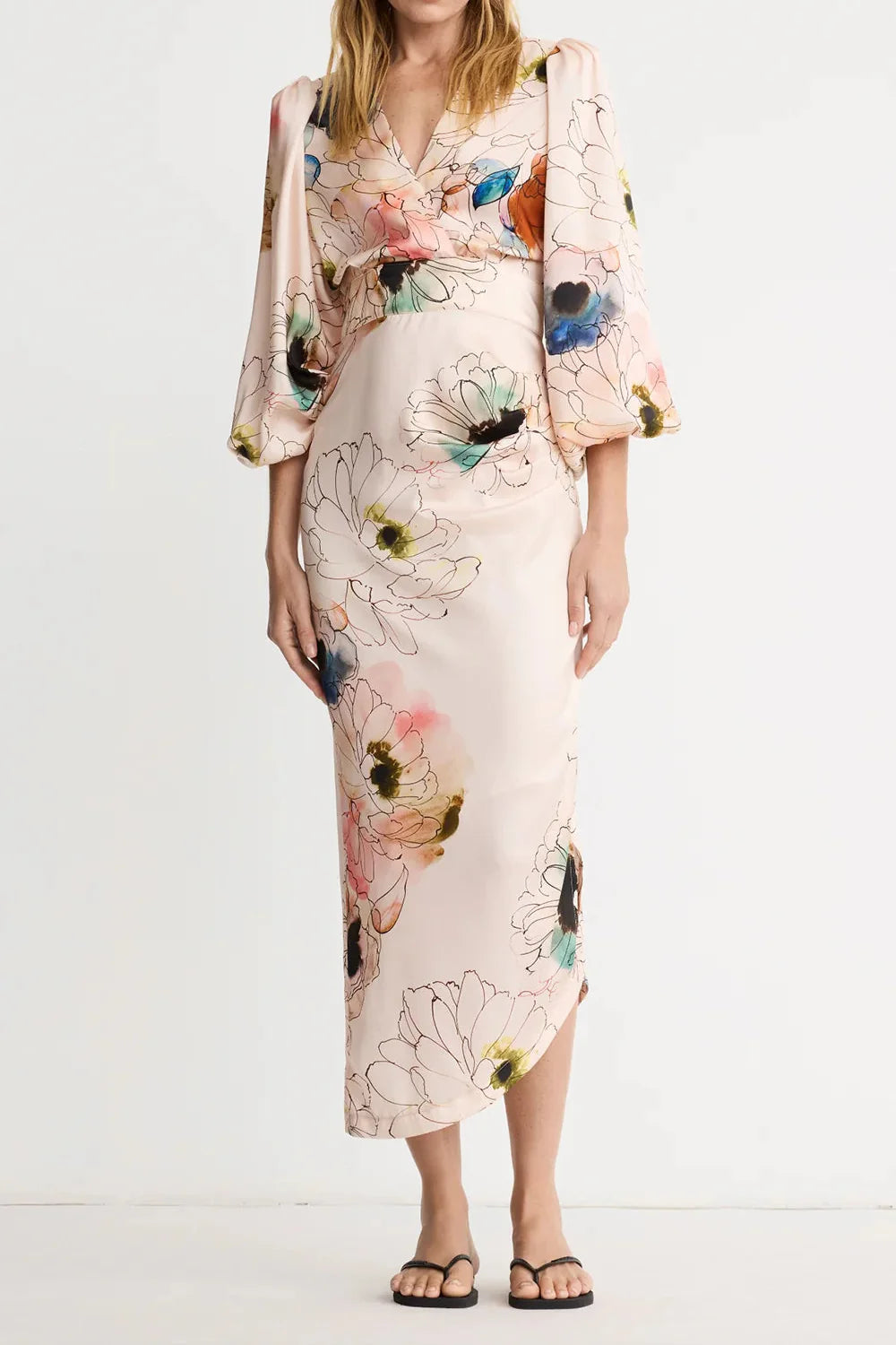 Smythe Asymmetrical Midi Dress Blush Multi