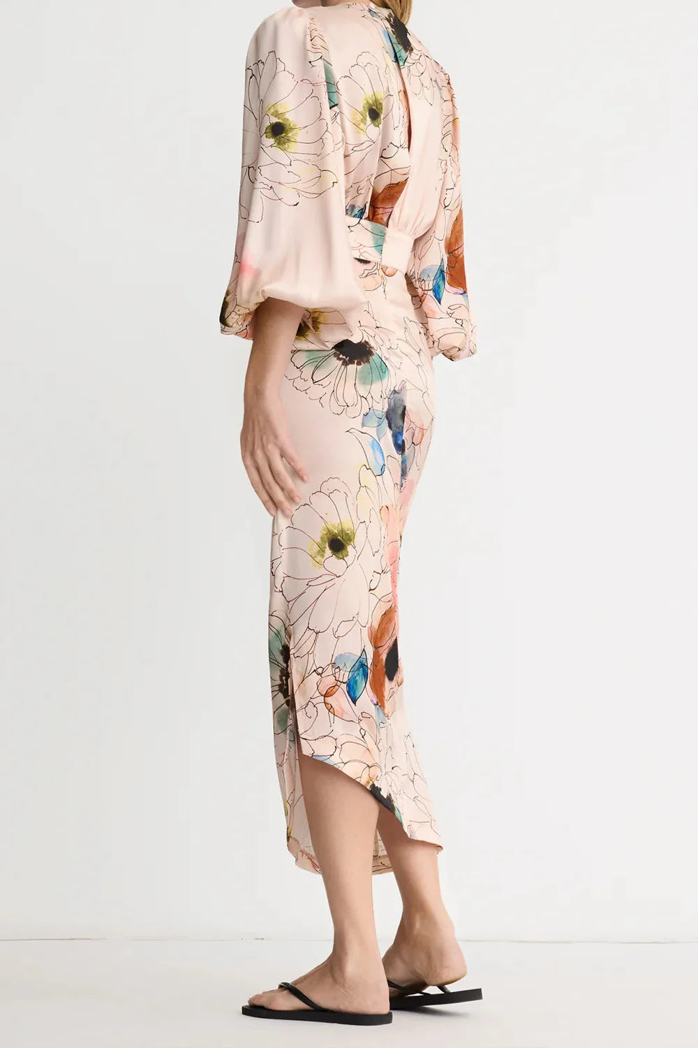 Smythe Asymmetrical Midi Dress Blush Multi