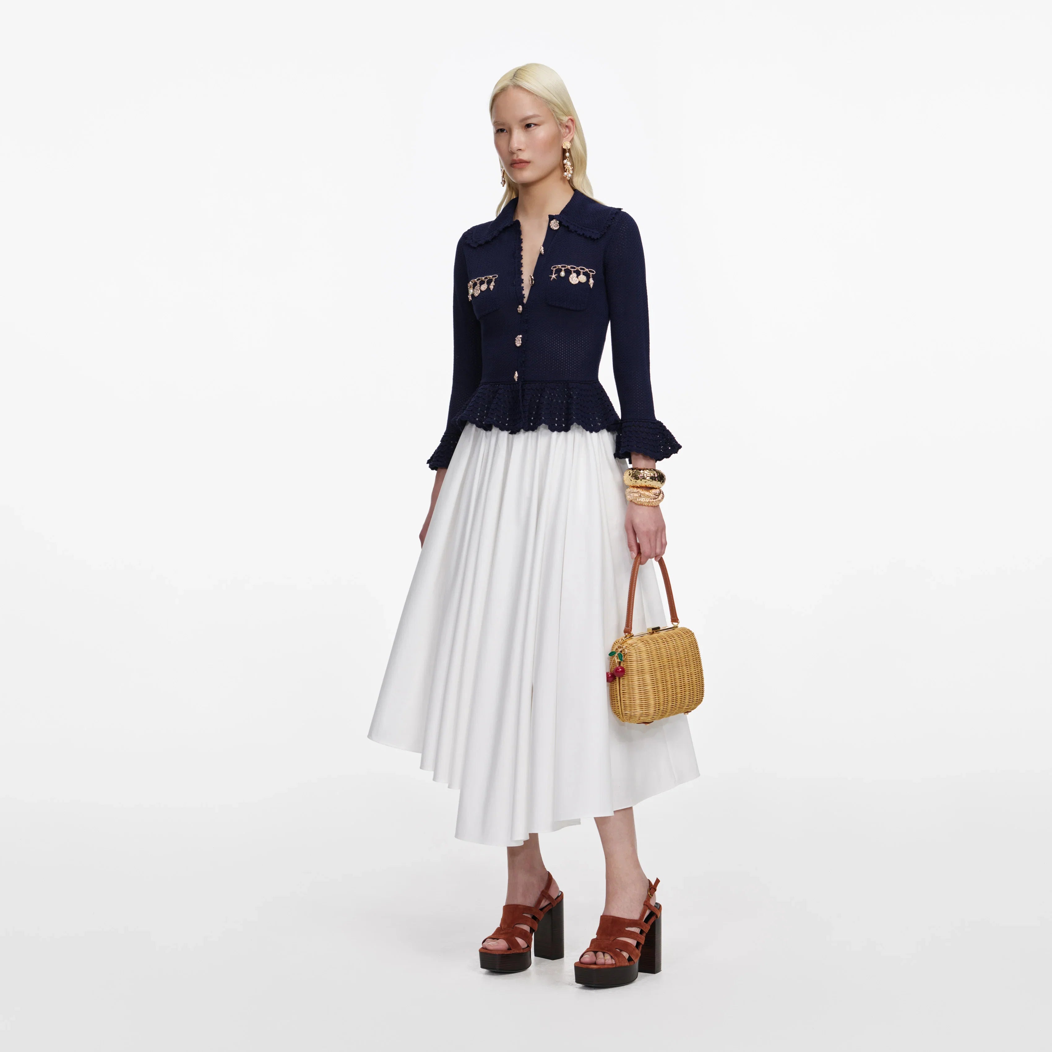 Self-Portrait Navy Shell Embellished Cardigan