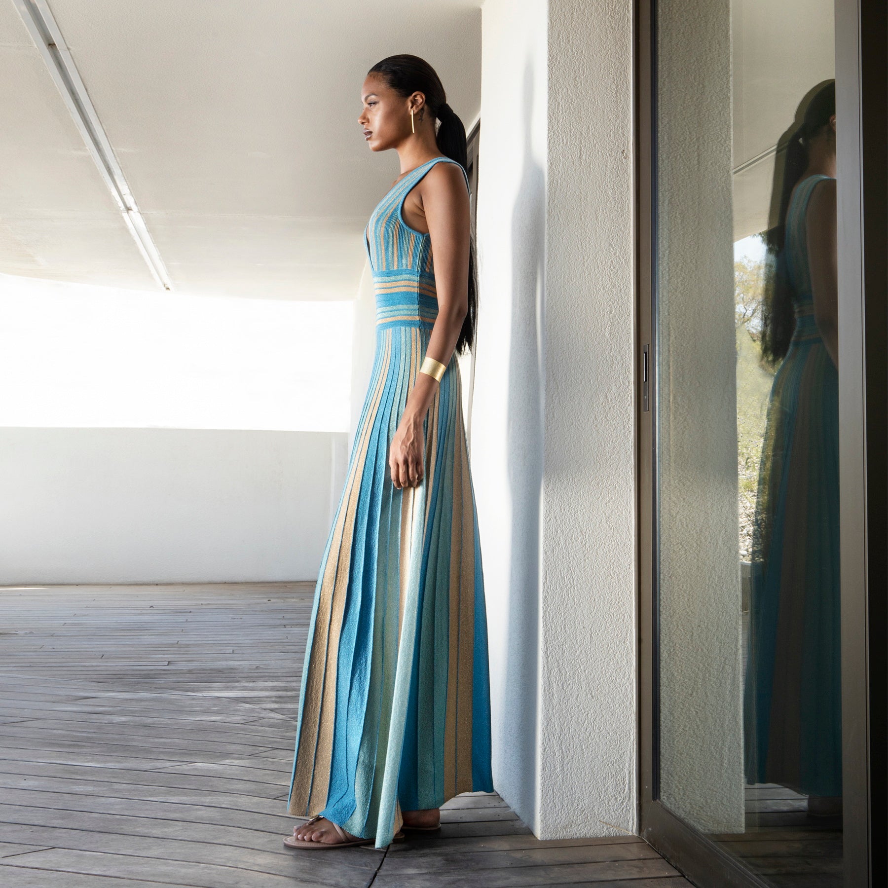 Aggél - Robe longue rayée multicolore en lurex